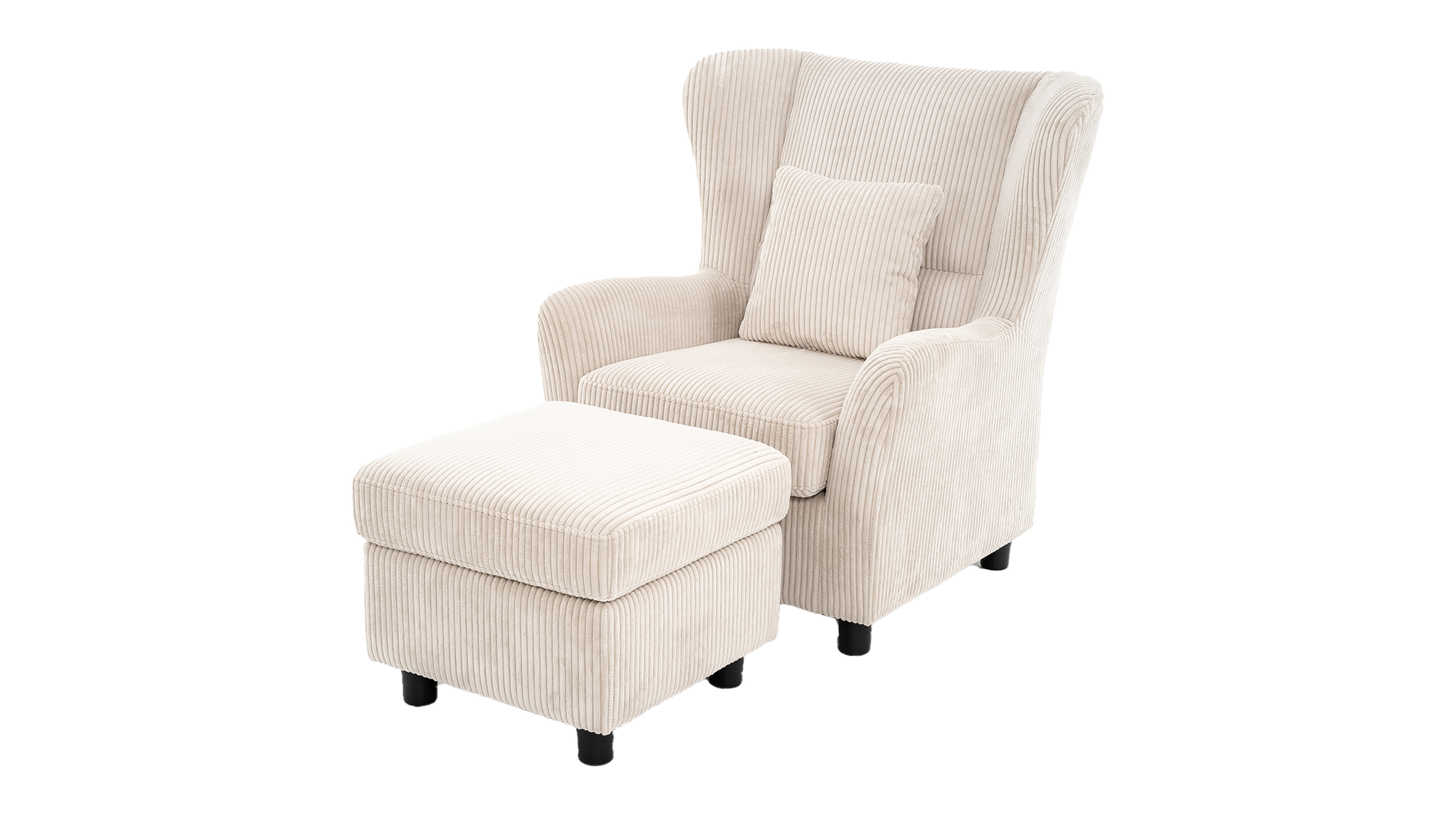 Relaxsessel Cord mit Hocker beige - Taschenfederkern - BELFORT