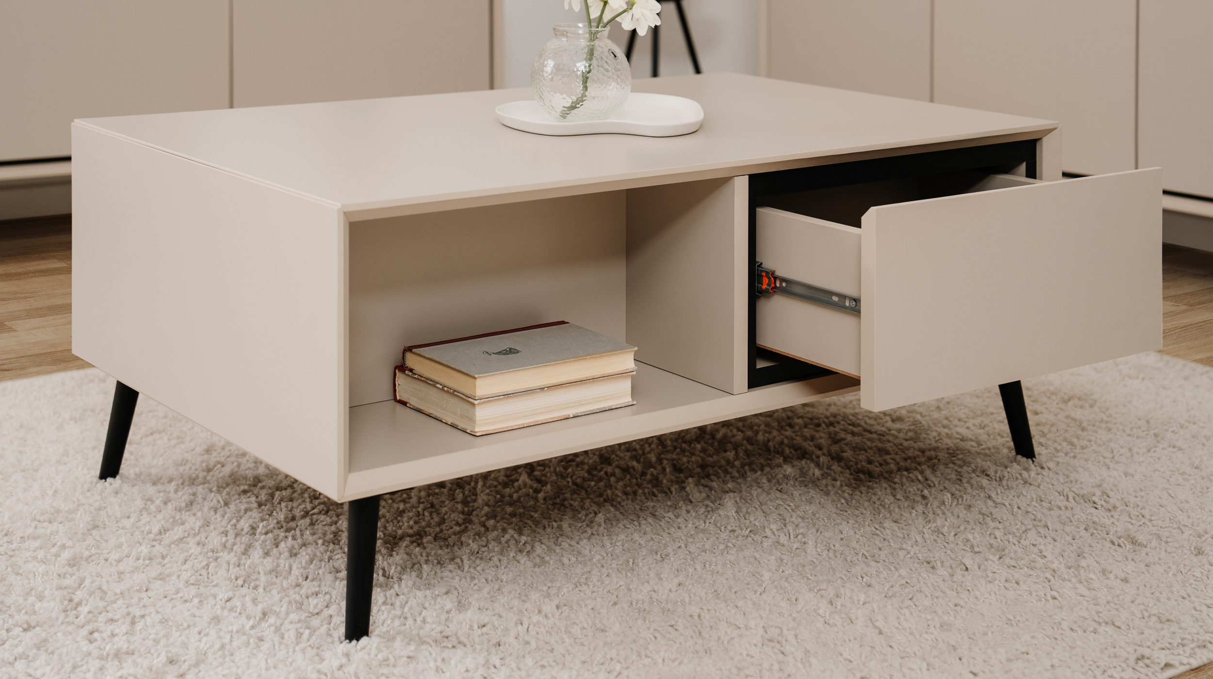 Couchtisch mit 2 Schubladen beige schwarz 94 x 55 cm - ARONA