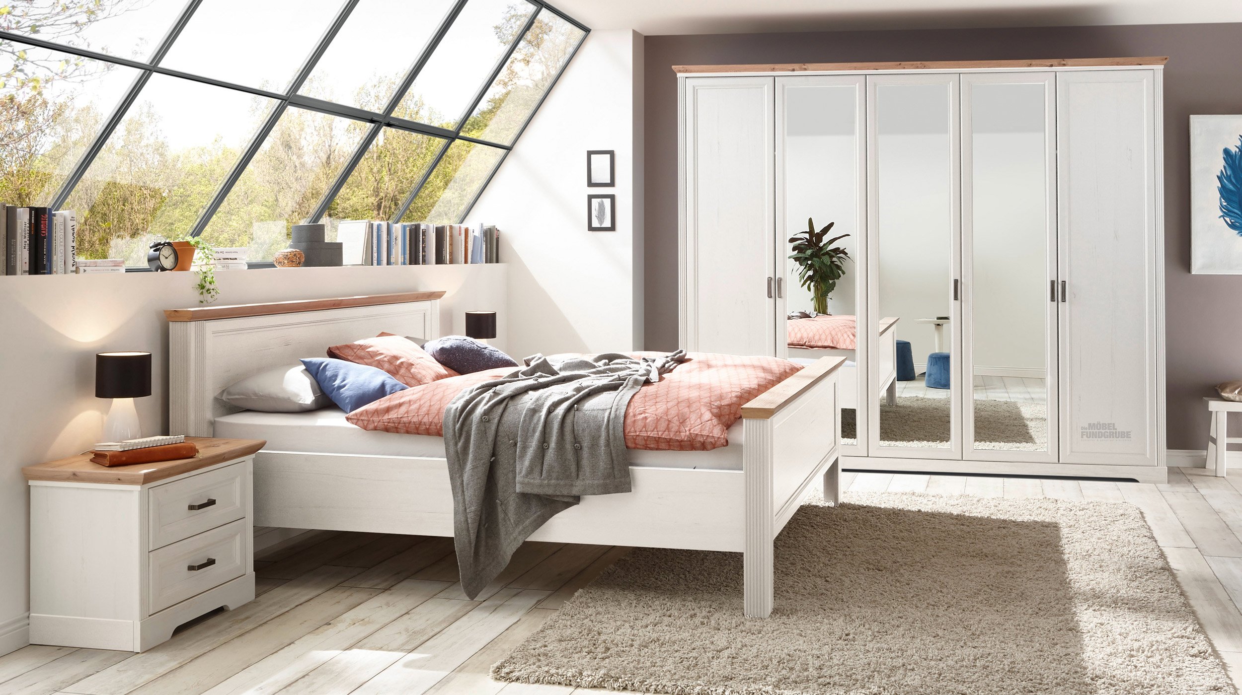 Kleiderschrank mit Spiegel - weiß - Artisan Eiche - 266 cm - JASMIN