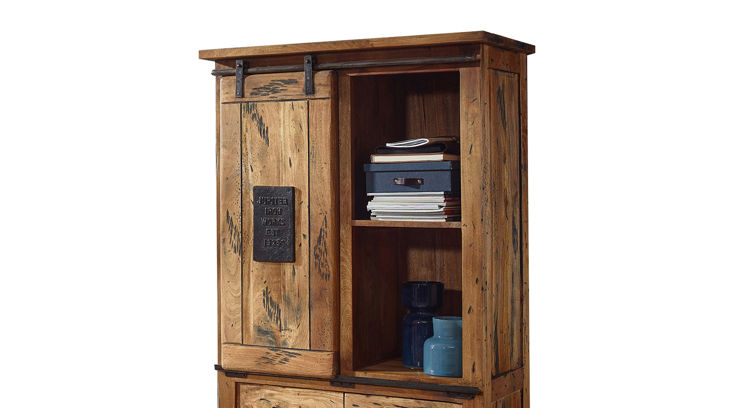 Highboard mit 1 Rolltür Mango massiv 90 cm - montiert - EMANUEL
