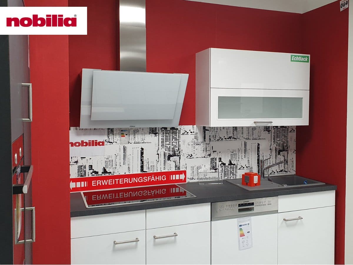 Eckküche 220 + 120 cm - mit Geräten - Küchenfronten Lack Hochglanz - LUX