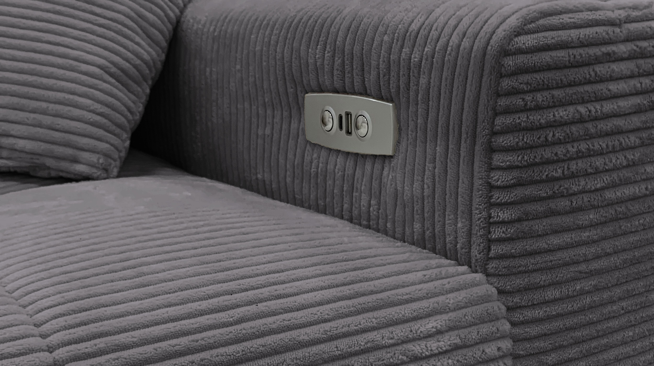 Ecksofa Cord grau - 256 x 180 cm - Sitztiefenverstellung - SIMPLE