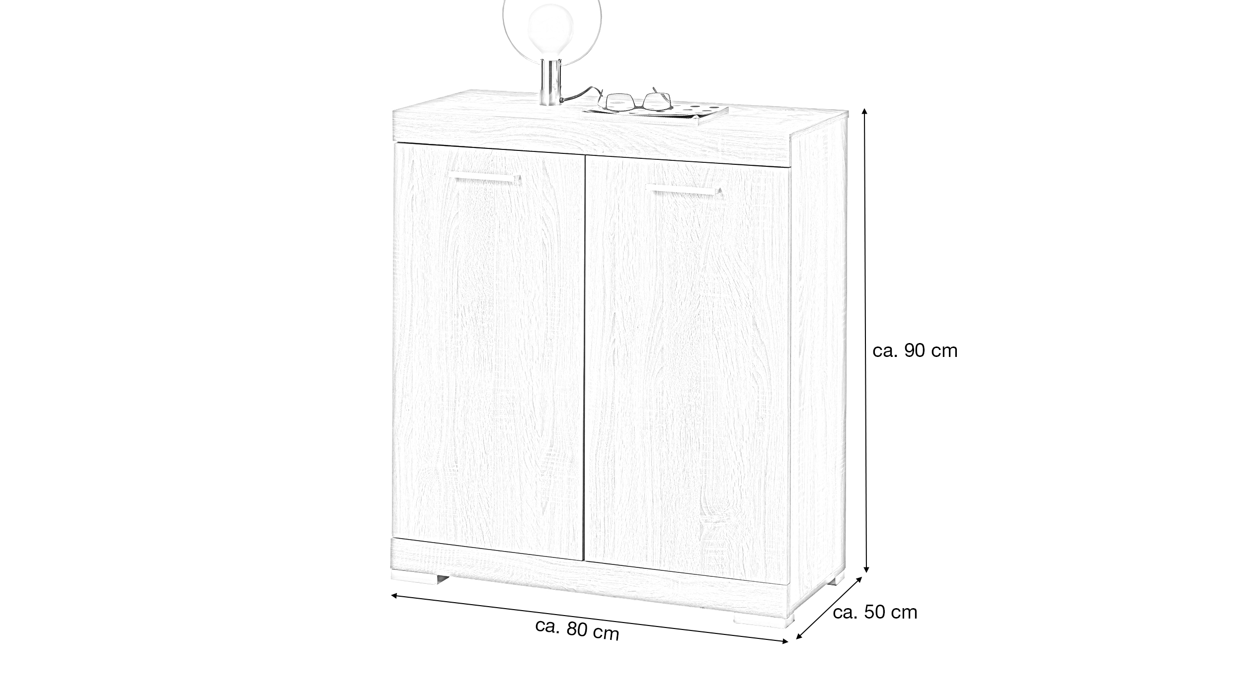 Kommode Eiche 80 x 50 cm - 2-türig - BRISTOL