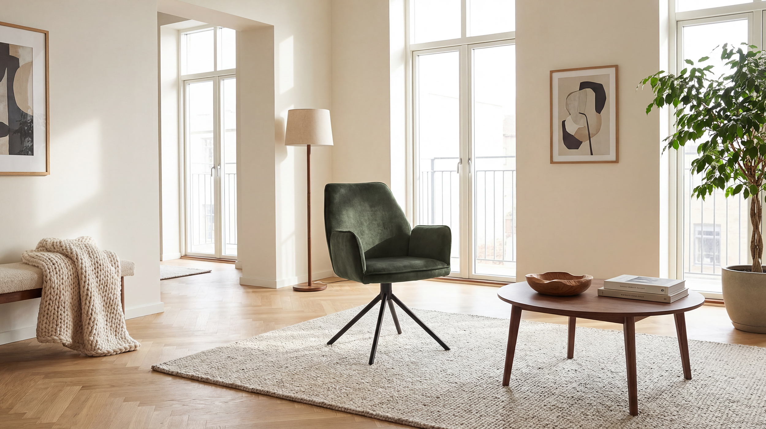 Armlehnstuhl olive Velours Optik Drehstuhl - OTTAWA