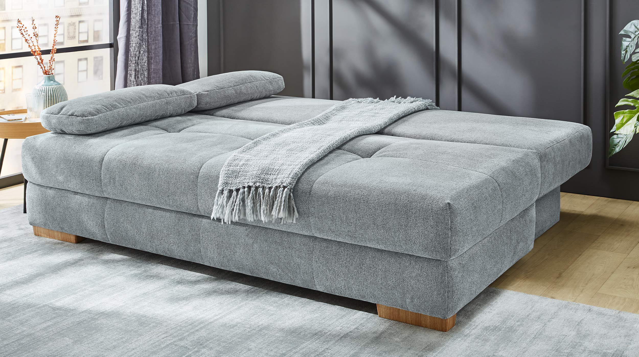 Schlafsofa grau Bettkasten Dauerschläfer Federkern 203 cm - CALLI