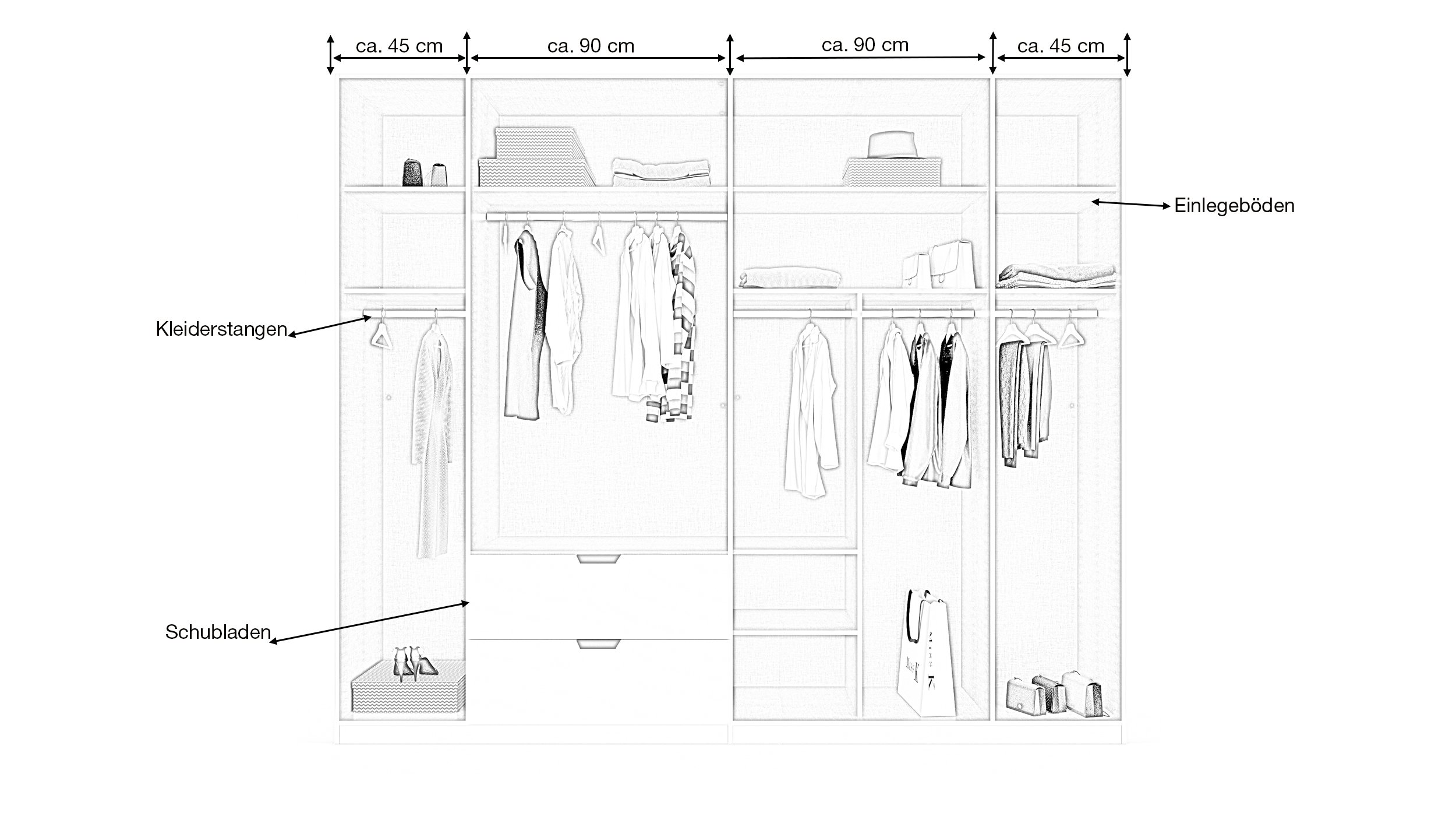 Drehtürenschrank 271 cm mit 2 Schubladen - QUADRA SPIN