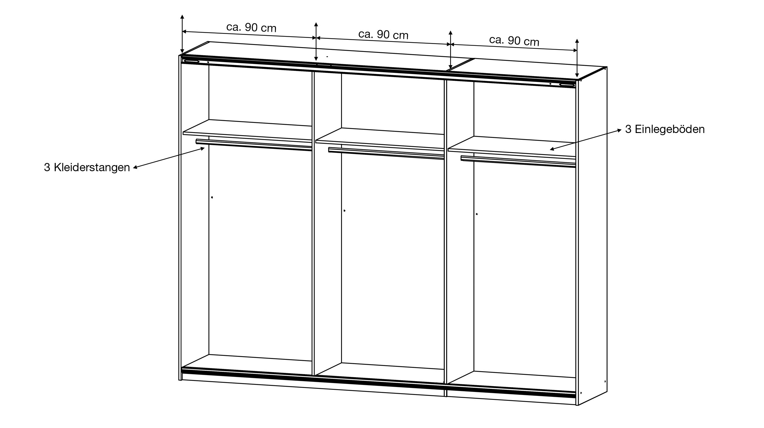 Schwebetürenschrank weiß 271 cm Spiegel - rauch - KULMBACH