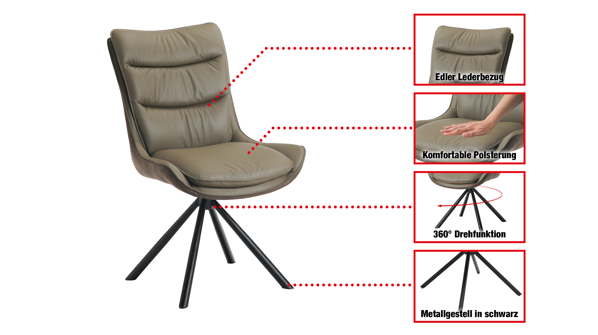 Polsterstuhl Schalenstuhl Echtleder braun- drehbar - MAURICE