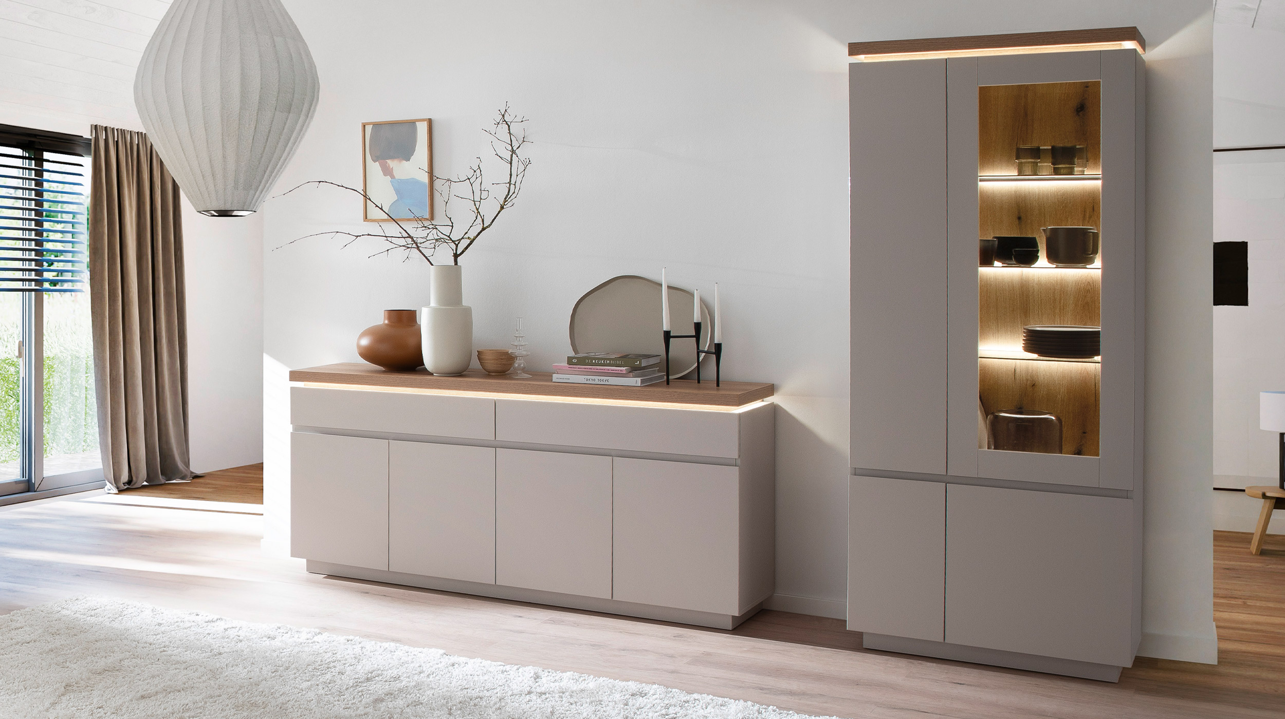 Sideboard mit Beleuchtung beige - Evoke Eiche 180 cm - REMOLINO 