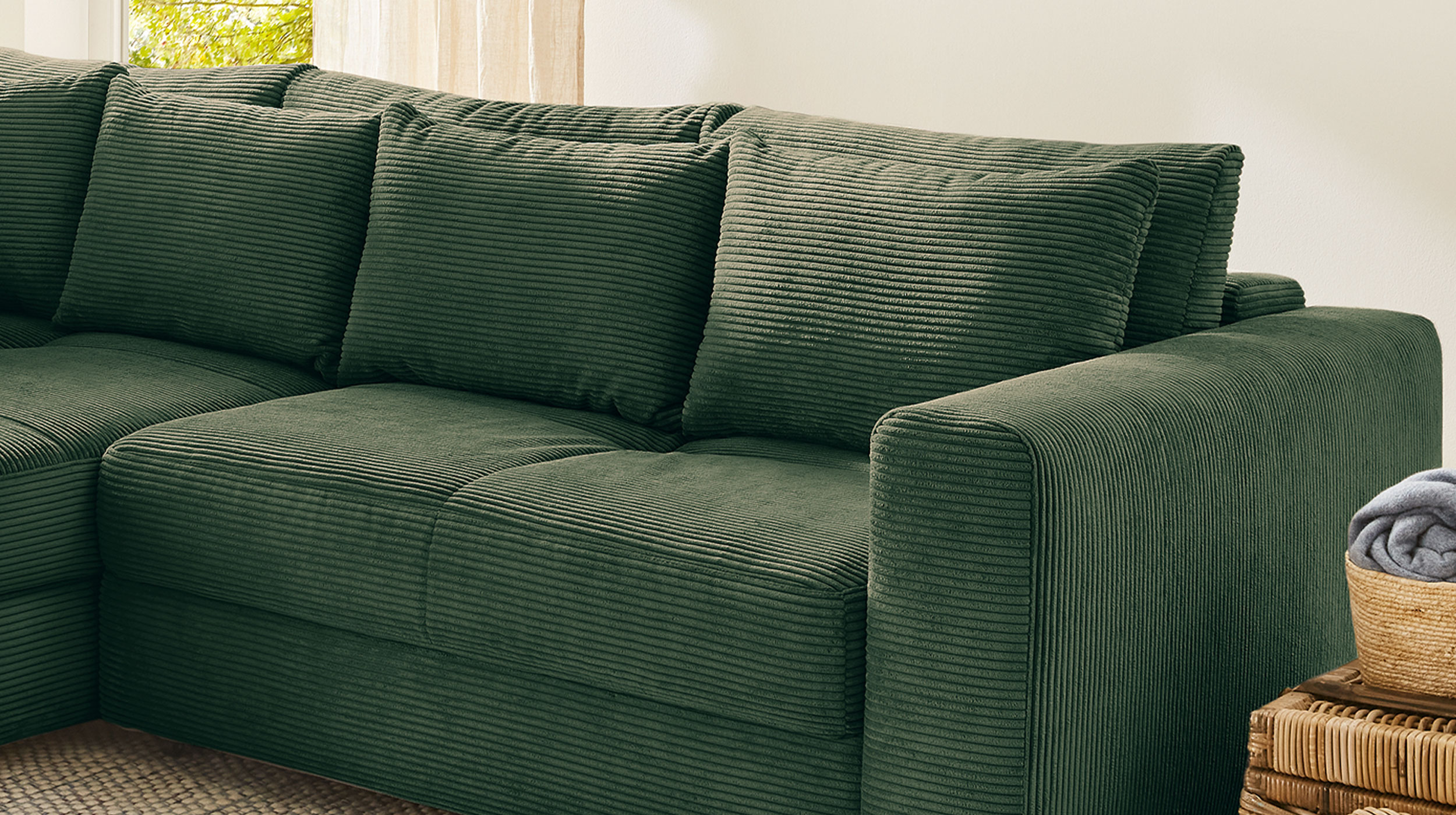 Ecksofa Cord grün Schlaffunktion Bettkasten 288 x 186 cm - KAMPEN