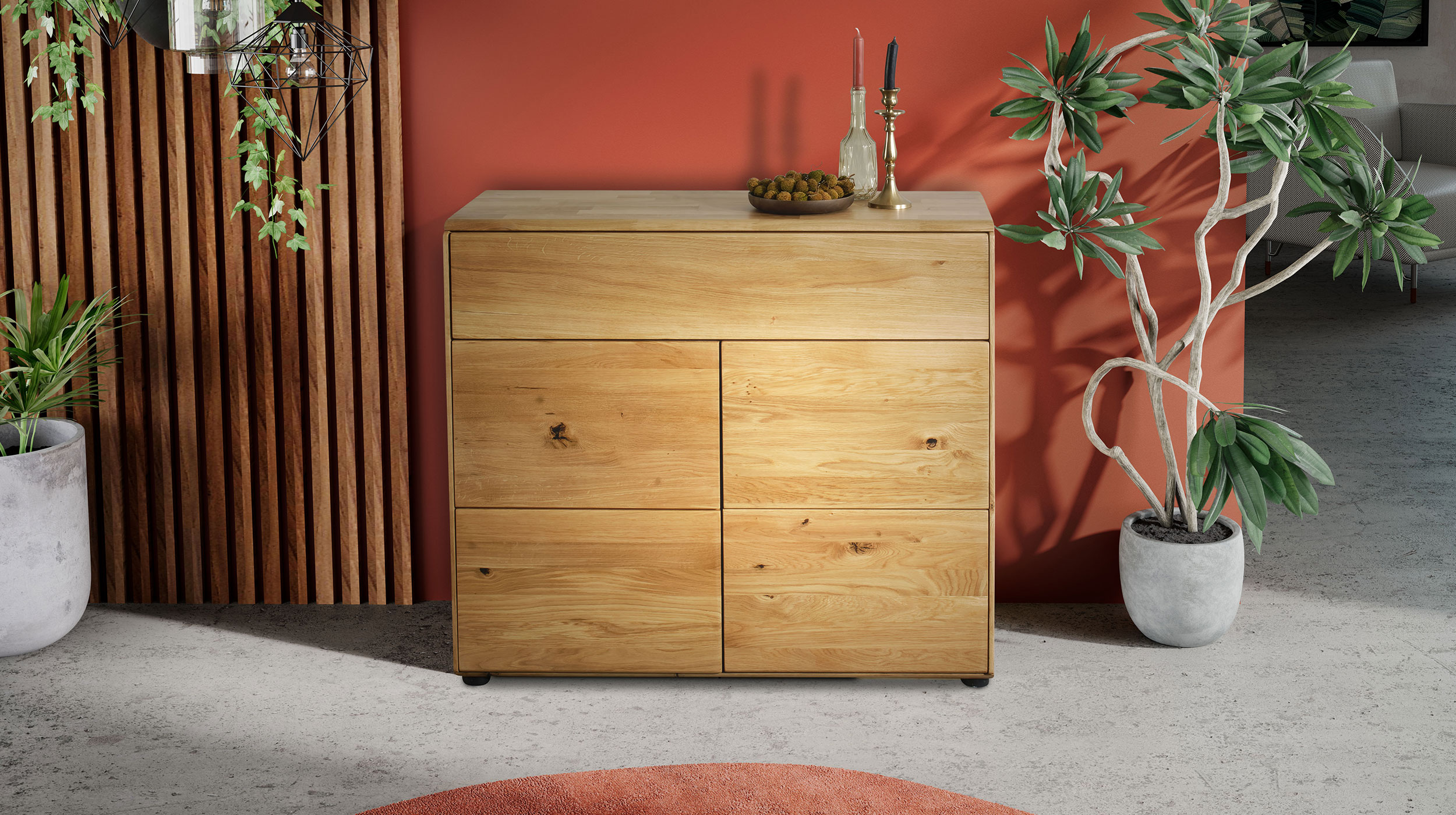 Kommode mit Schublade Wildeiche massiv geölt 100 cm - SKOV