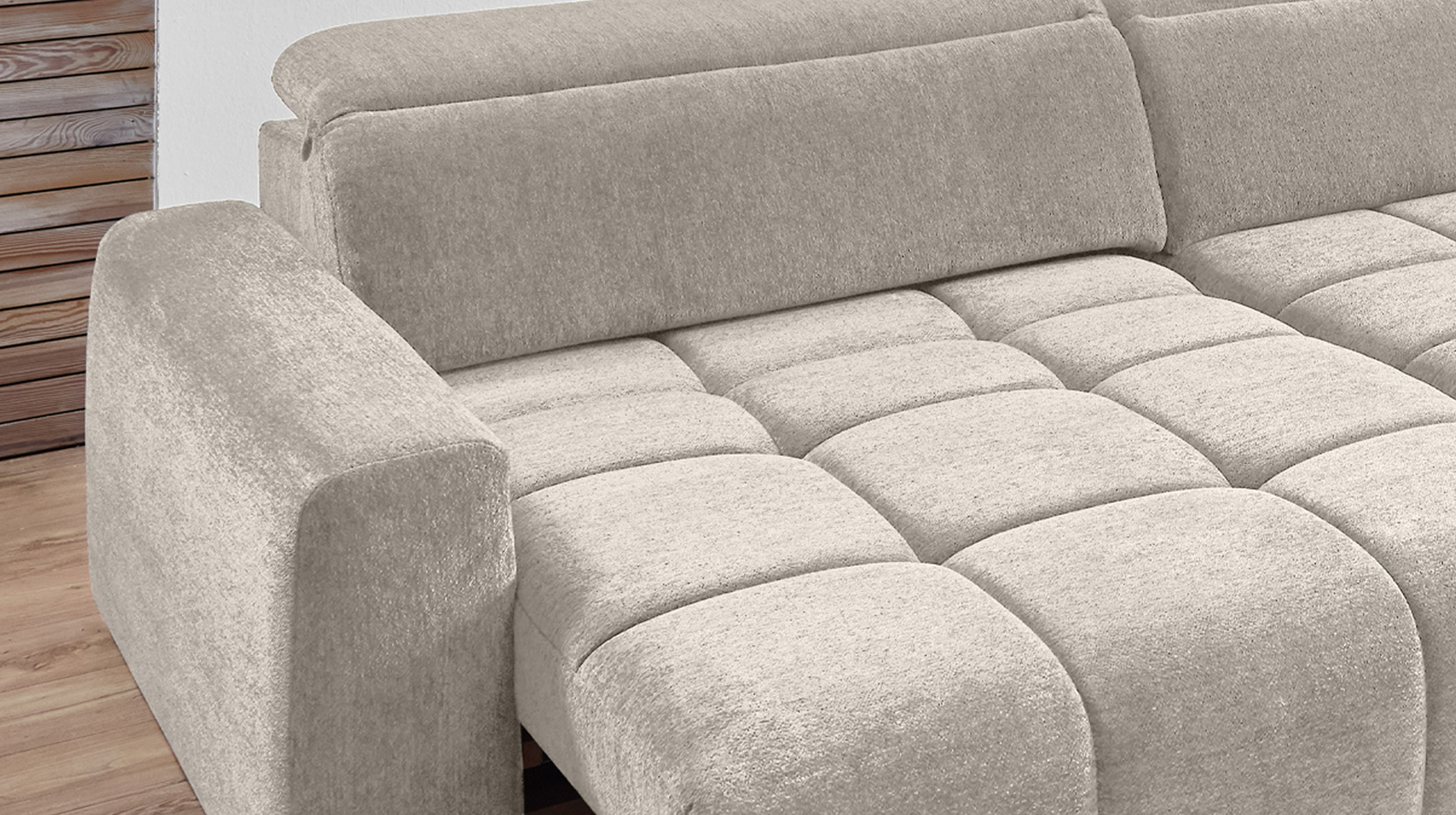 Ecksofa beige elektrisch ausfahrbar 288 cm - OT rechts - BROOK