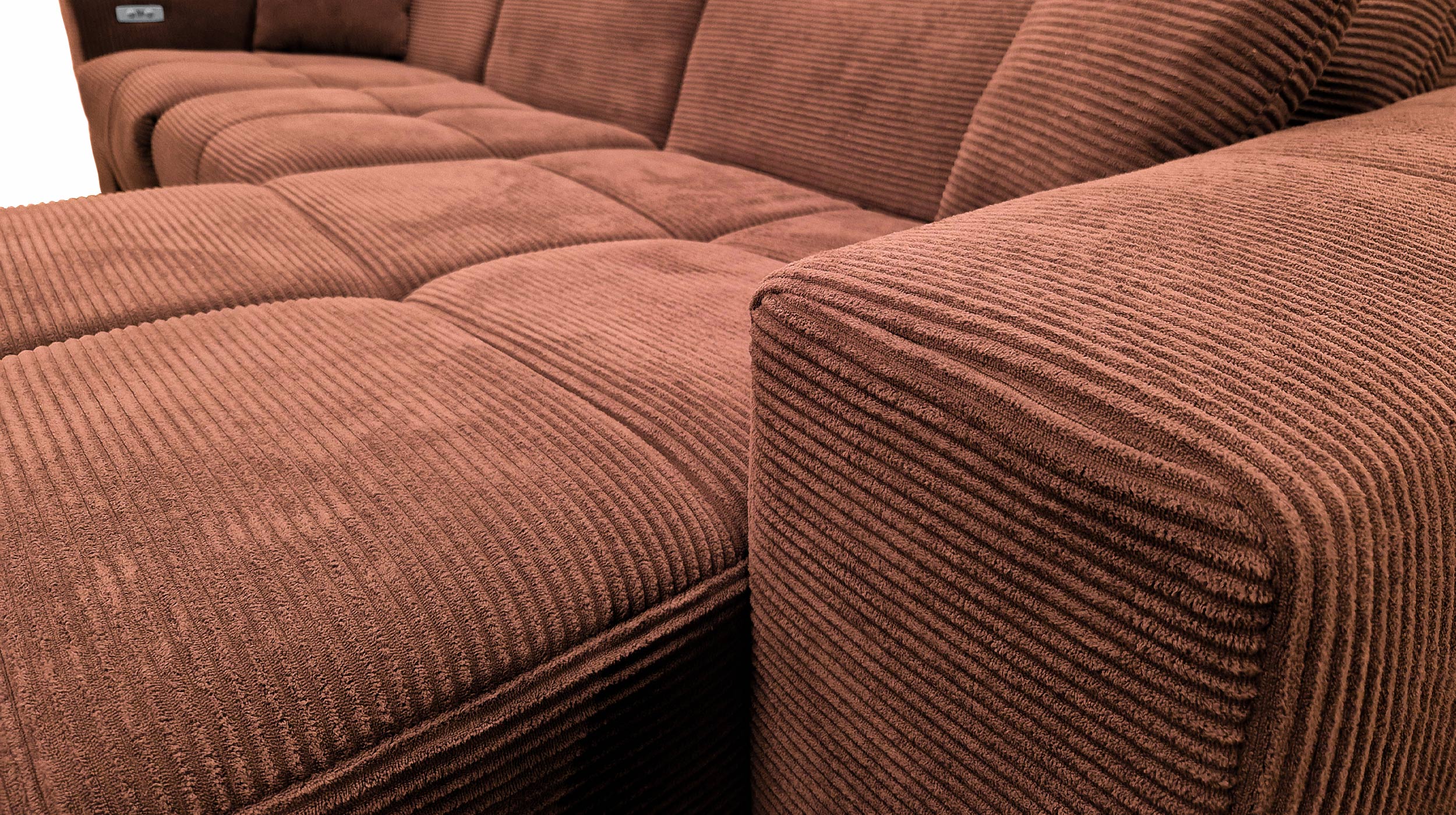 Ecksofa Cord rost 302 x 167 cm mit Relaxfunktion - OT rechts - TONI