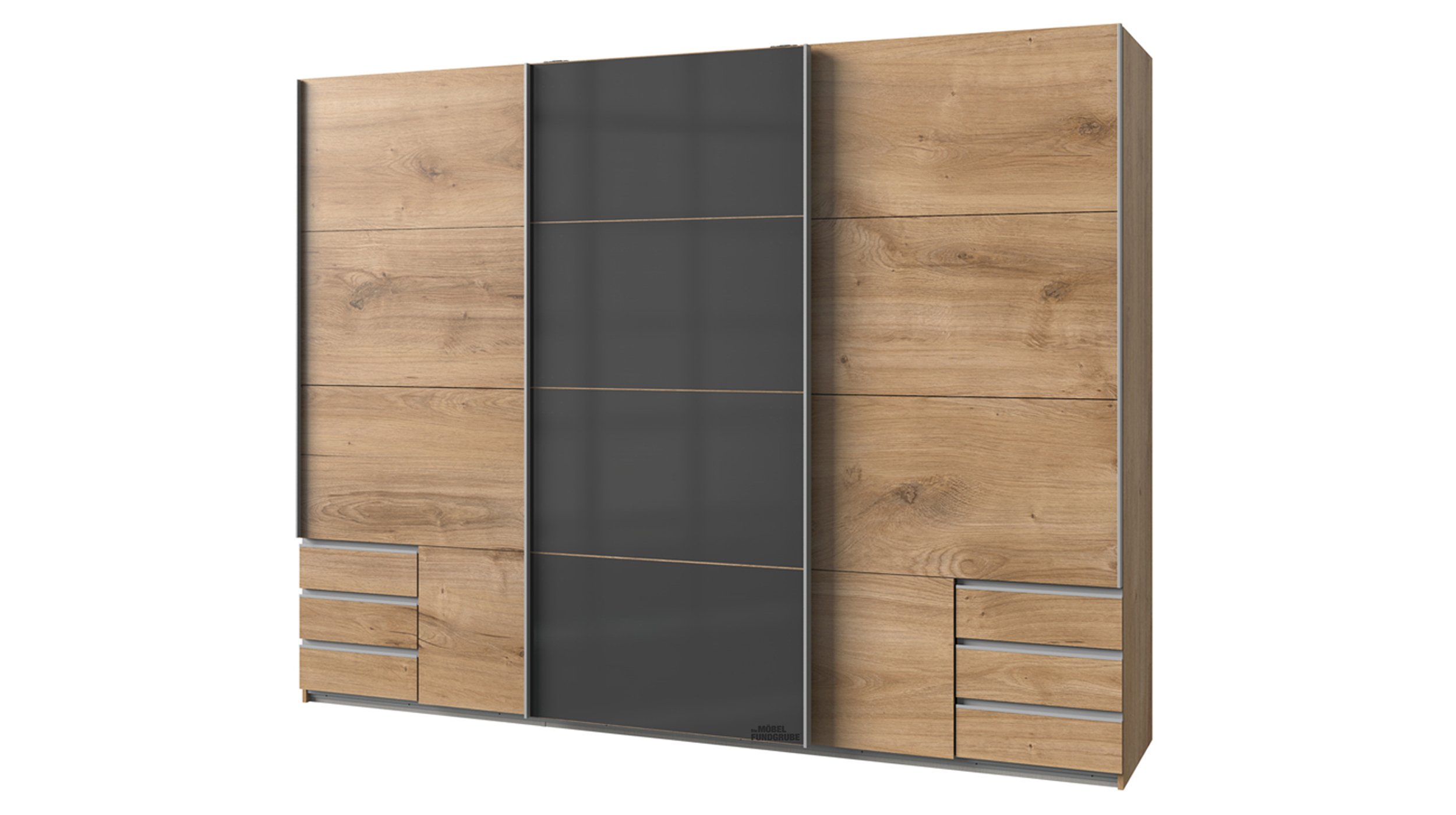 Schwebetürenschrank Glasfront - Plankeneiche - graphit - 270 cm - VALENCIA