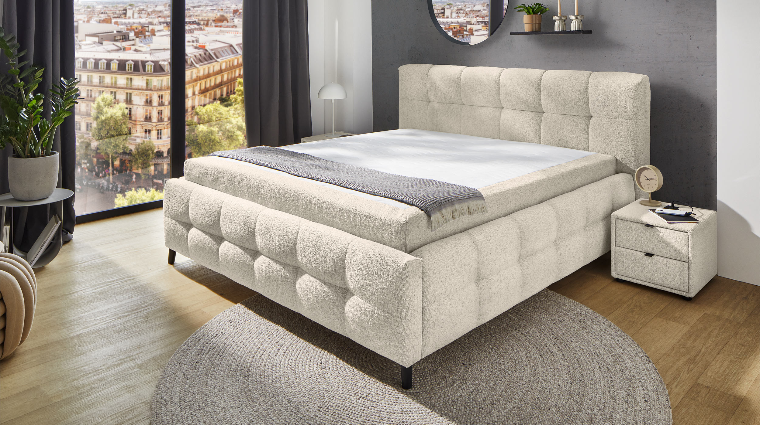 Polsterbett 180 x 200 cm Stoffbezug beige - LUCY