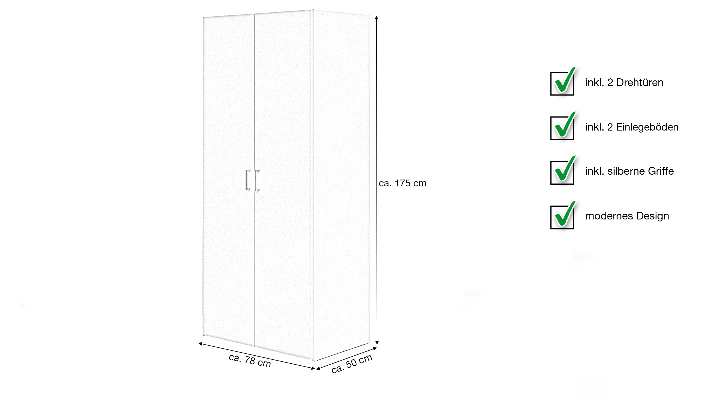 Kleiderschrank weiß 78 x 175 cm 2-türig - SPACE