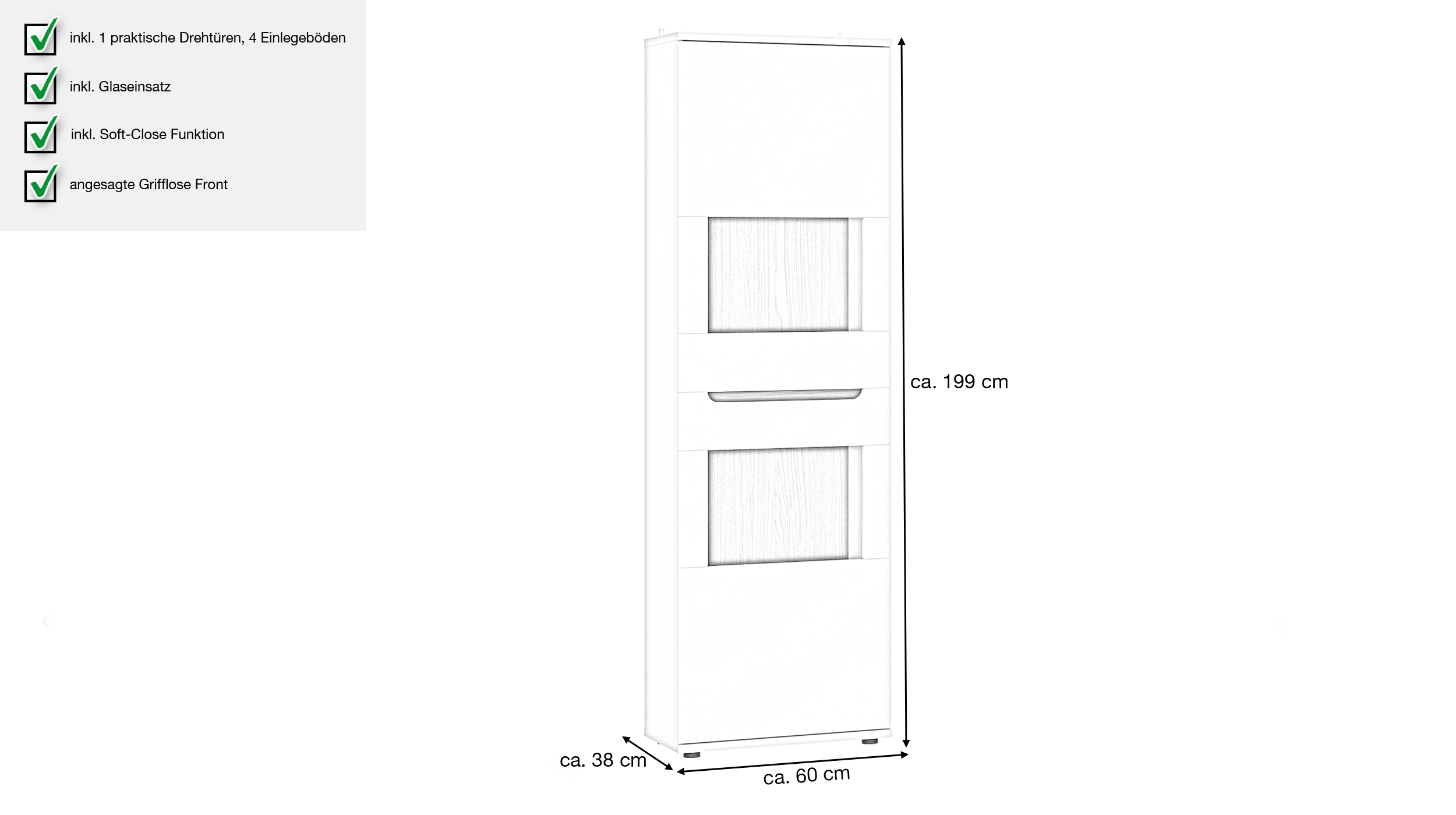 Vitrine mit Glastür Beige-Kaschmir - 64 cm - VIRGINIA