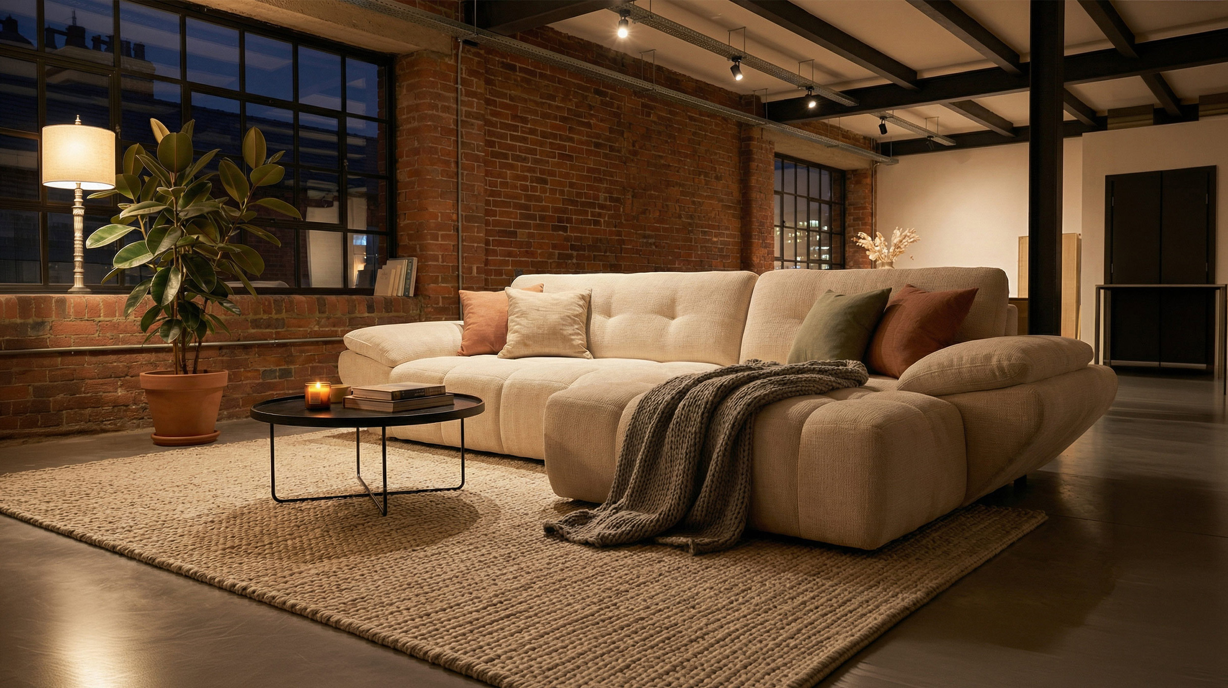 Ecksofa creme elektrisch ausfahrbar 308 cm - OT rechts - HUGO