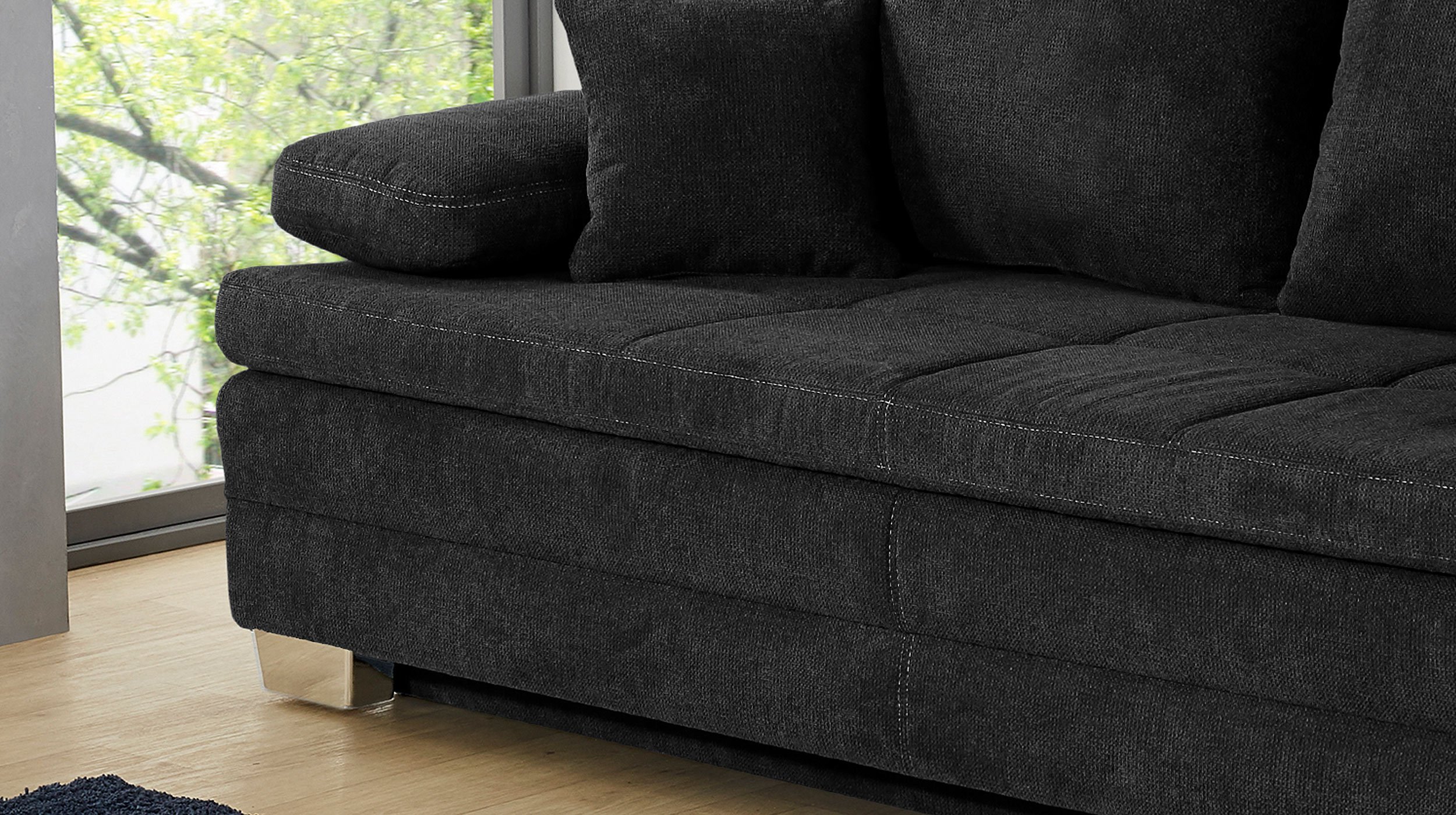 Schlafsofa schwarz Bettkasten Dauerschläfer Federkern - LINDAU