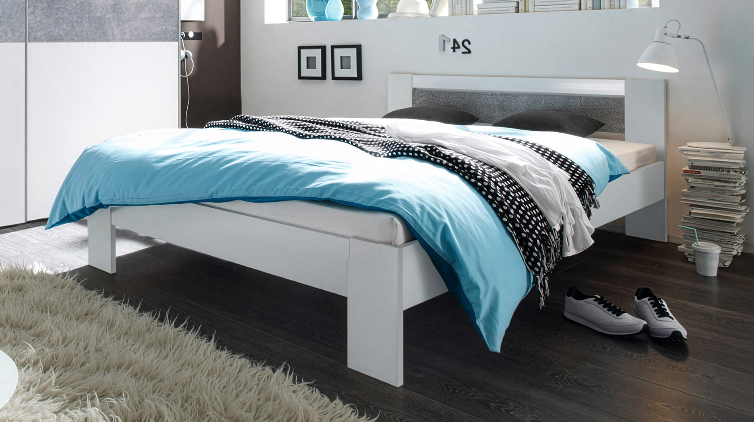 Futonbett 140 x 200 cm Einzelbett weiß - Betonoptik - VEGA 