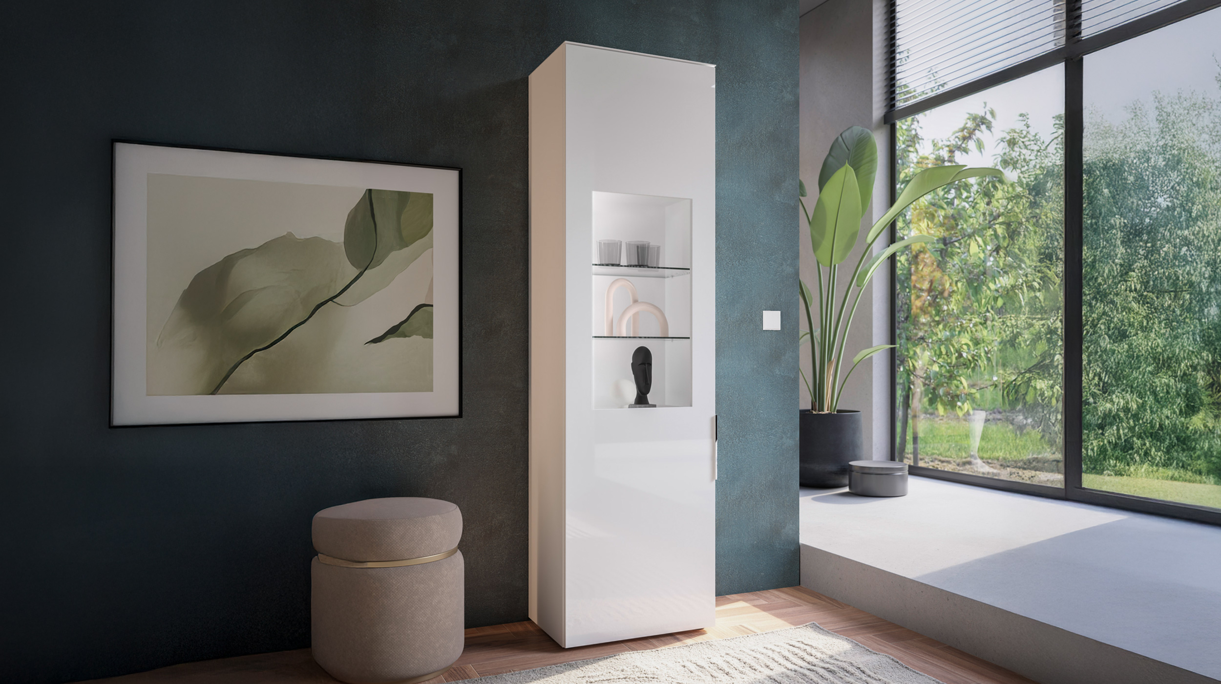 Vitrine mit Beleuchtung weiß - Glasfront - Breite 55 cm - SANTORIN