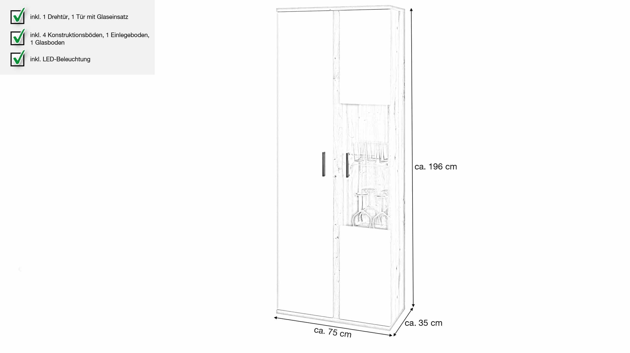 Vitrine mit Beleuchtung beige - Artisan Eiche 75 cm - KANADA