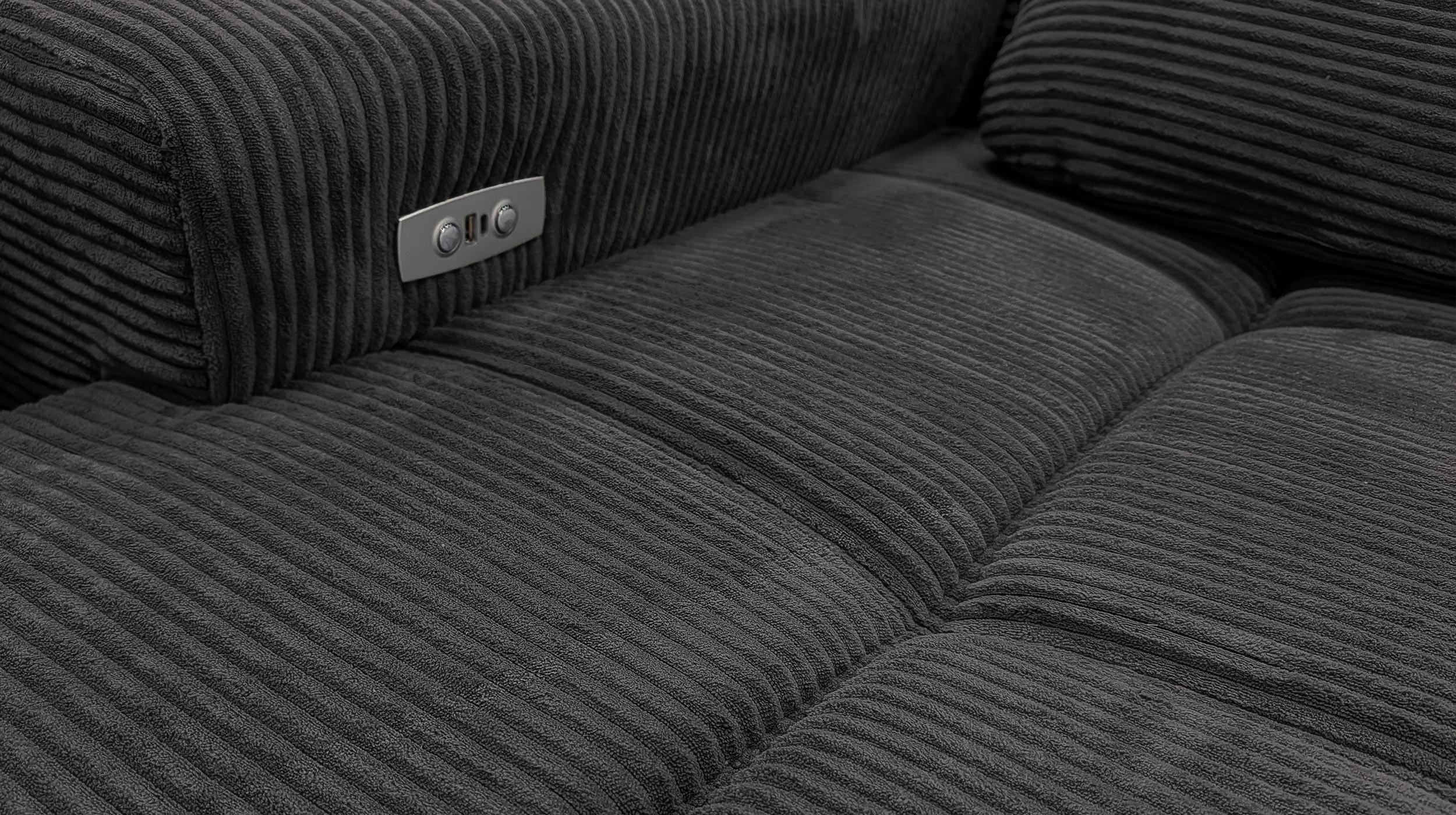Ecksofa Cord grau elektrisch ausfahrbar 285 cm - OT rechts - SPEED