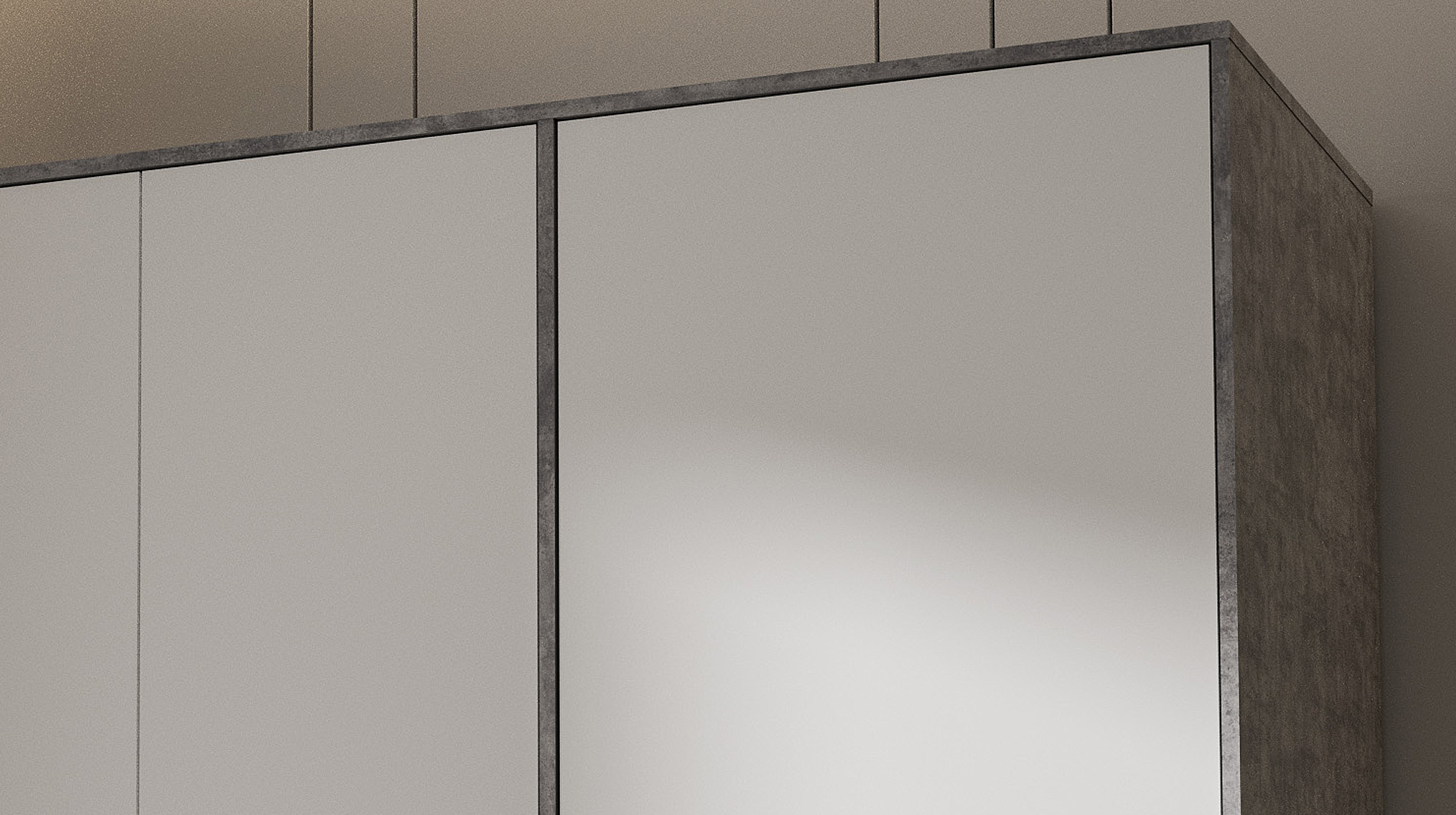 Kleiderschrank weiß - betonoptik - 144 cm - 3 Türen - MOKKARIS
