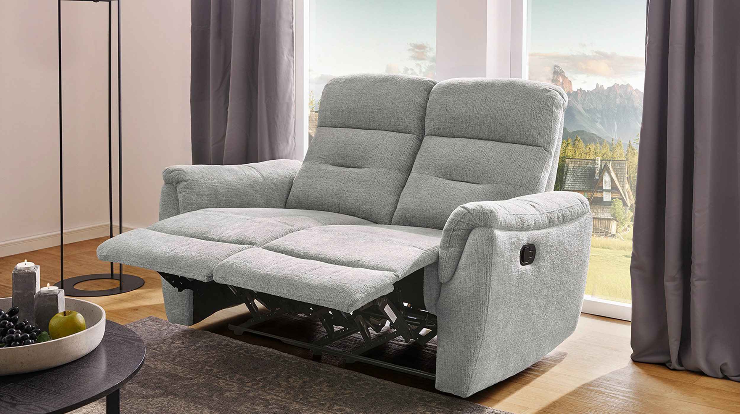 Einzelsofa 2-Sitzer Chenille grau 145 cm - Relaxfunktion - UTAH