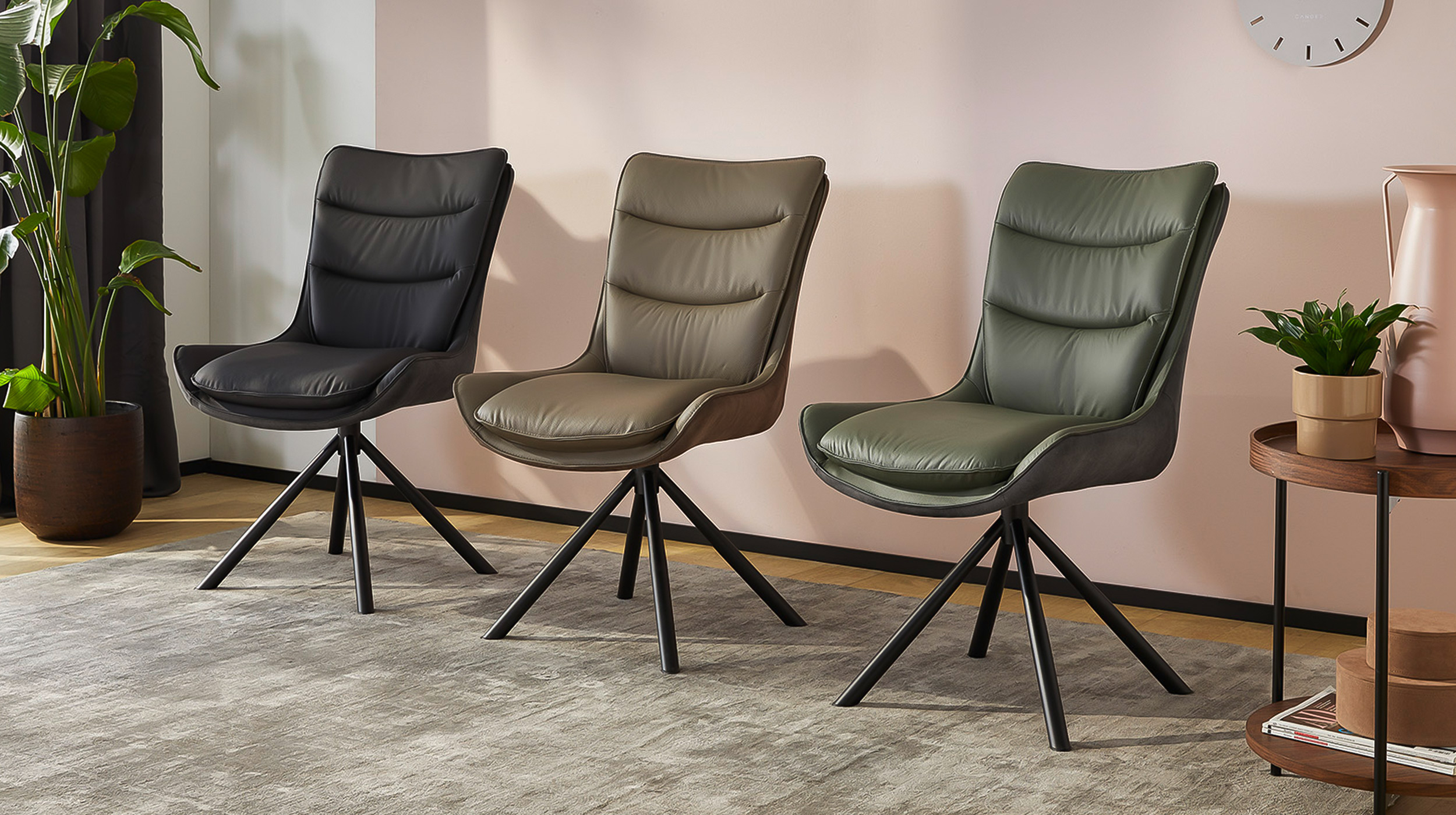 Polsterstuhl Schalenstuhl Echtleder grün - drehbar - MAURICE 