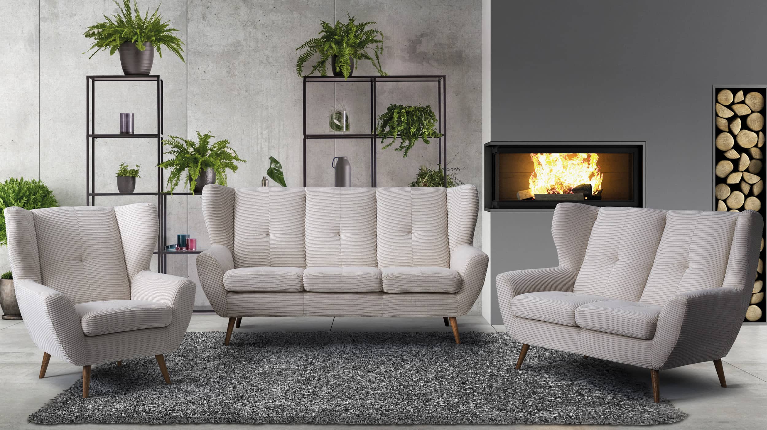 Einzelsofa 2-Sitzer Sofa creme Cordbezug 140 cm - AVESTA