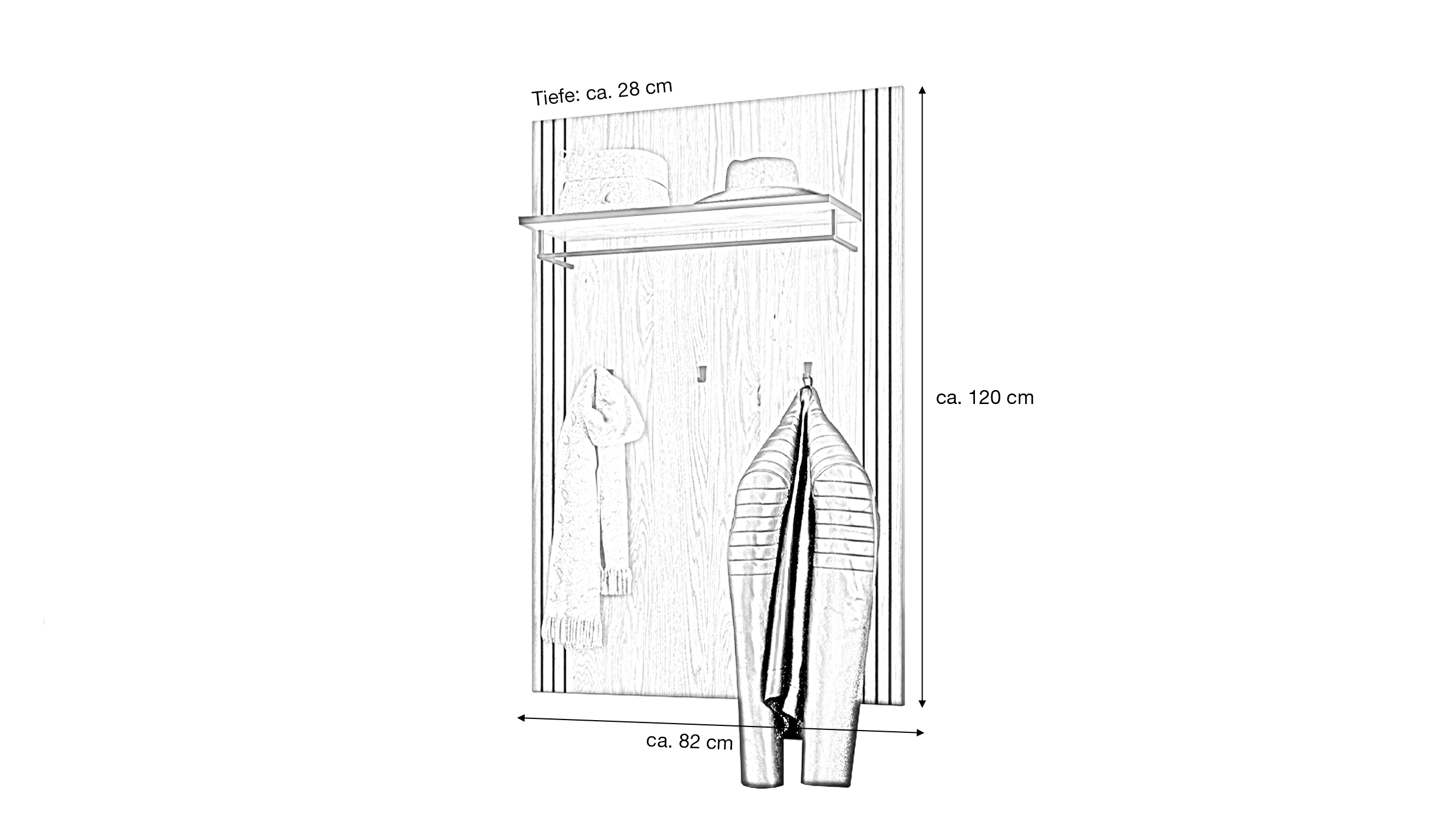 Wandgarderobe Paneele Eiche teilmassiv geölt 82 cm - BELLA Wandgarderobe Paneele Eiche teilmassiv geölt 82 cm - BELLA