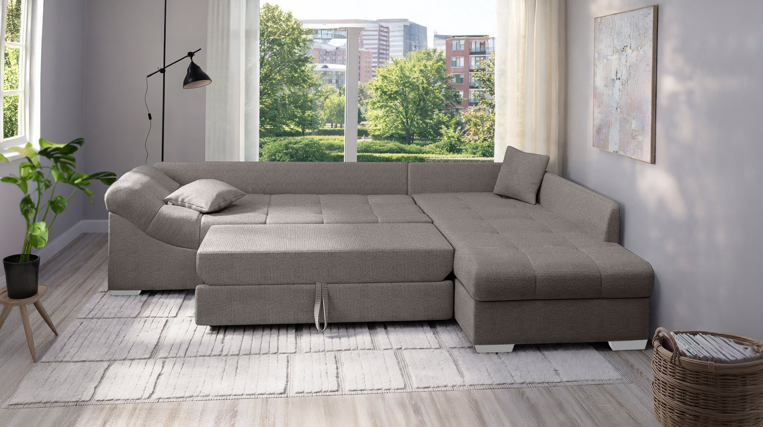 Ecksofa grau Schlaffunktion 298 x 202 cm - SORENTA