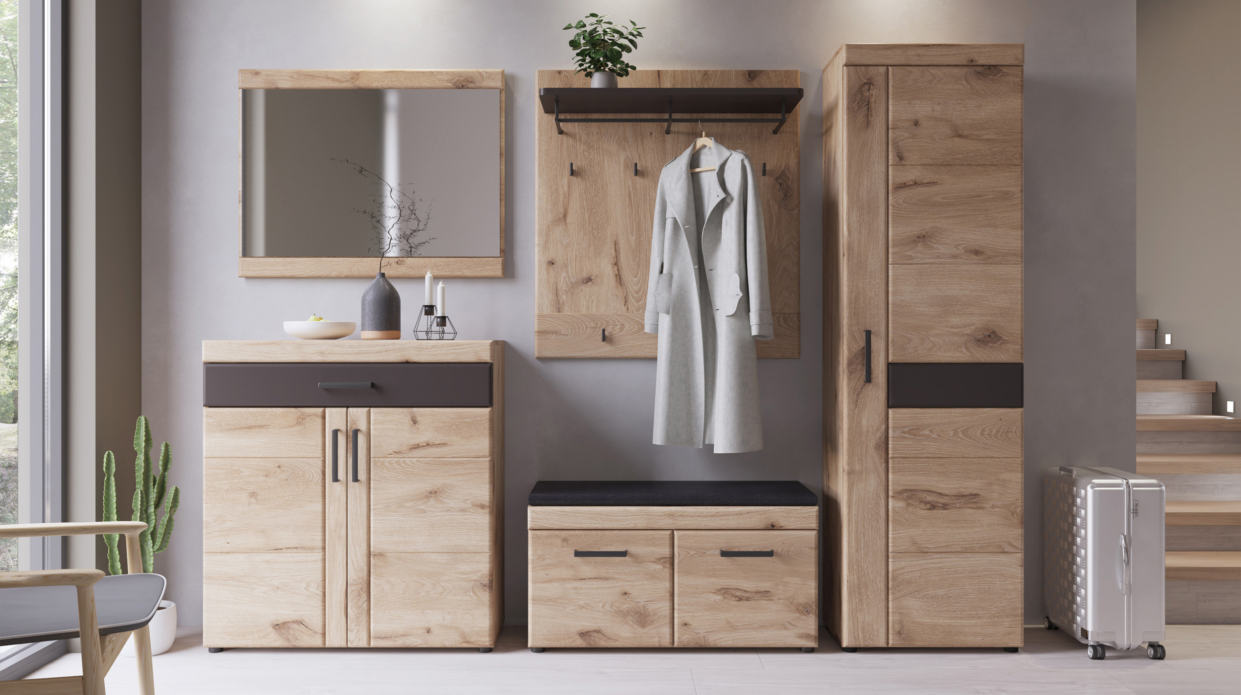 Garderobenschrank Viking Eiche - grau 195 cm - GRANO