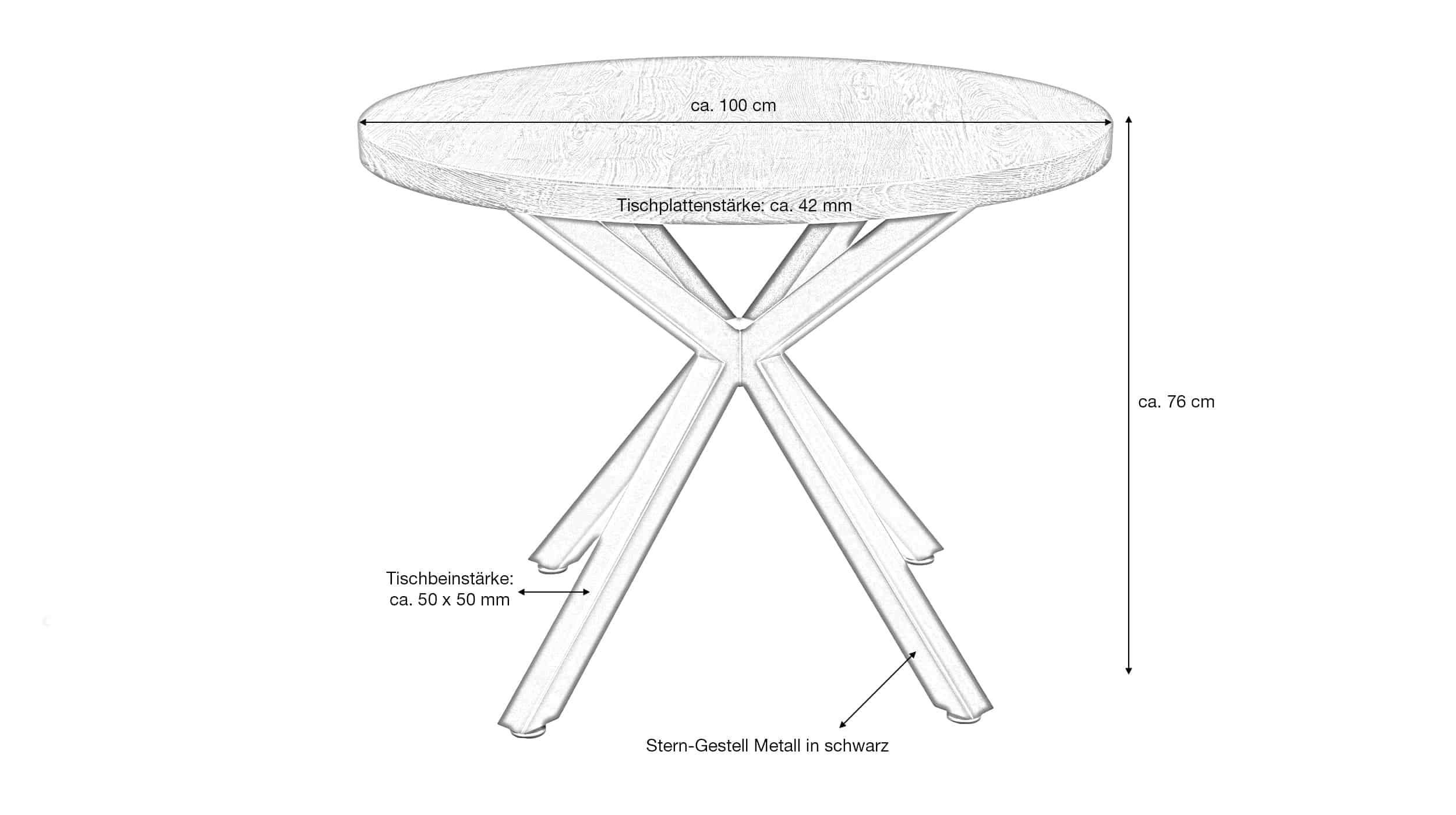 Esstisch rund 100 cm Wildeiche - Standbeine schwarz - DAMIRA