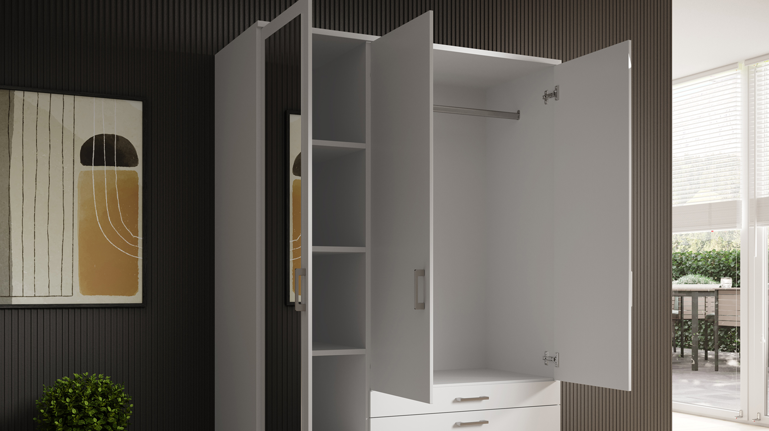 Kleiderschrank weiß mit Spiegel - 135 cm - 3-türig - VESALA