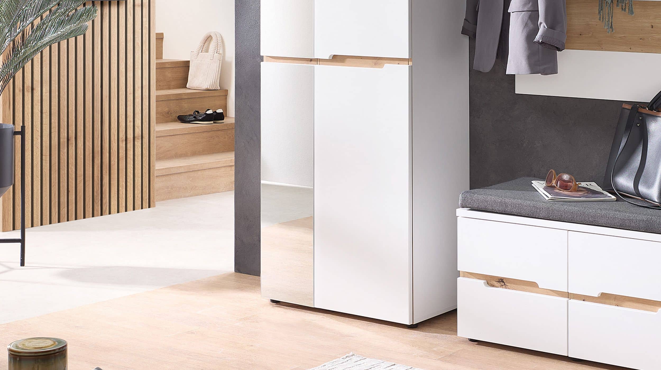 Garderobenschrank mit Spiegel weiß - Artisan Eiche 80 cm - MEMPHIS 