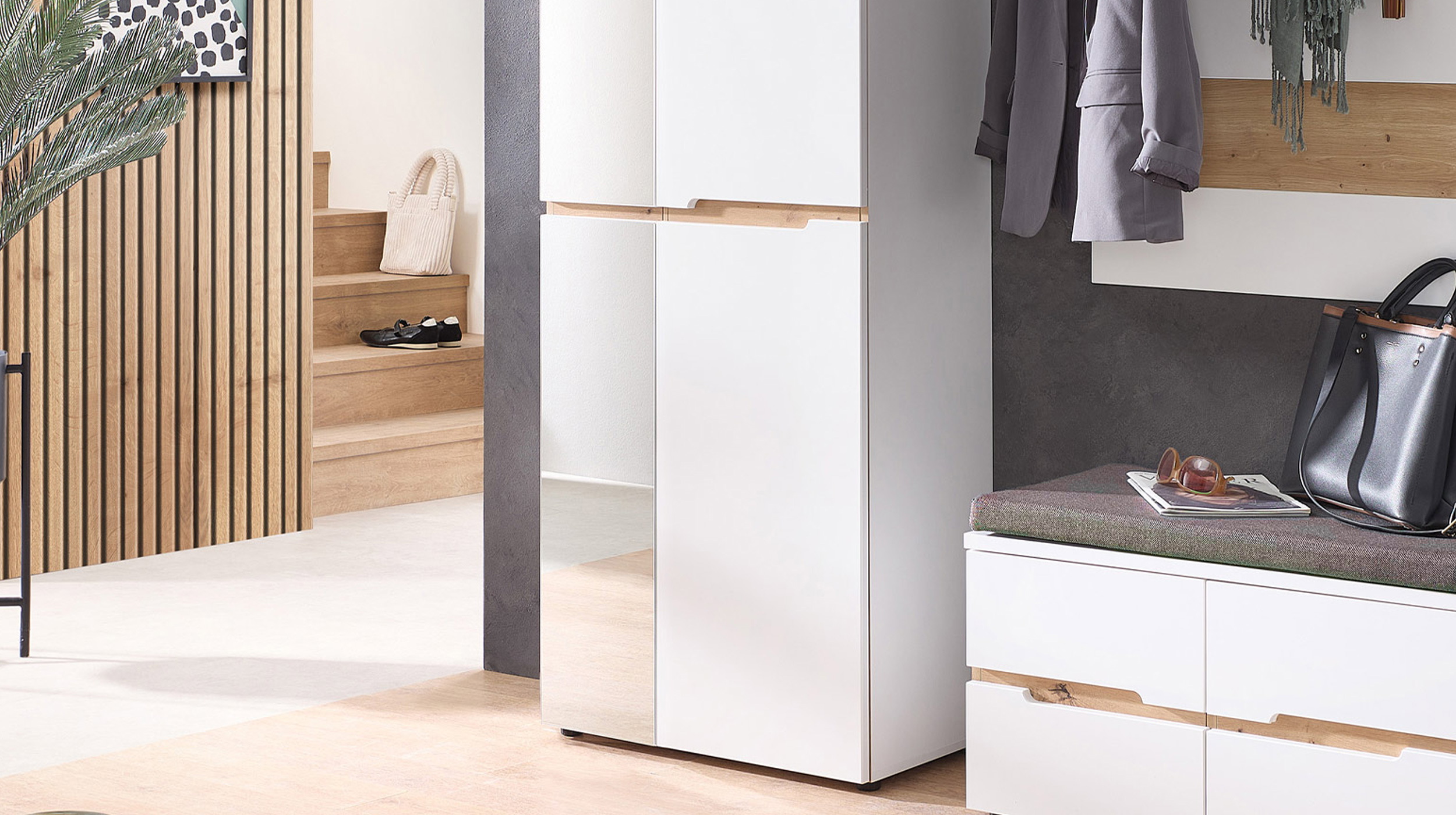 Garderobenschrank mit Spiegel weiß - Artisan Eiche 65 cm - MEMPHIS 