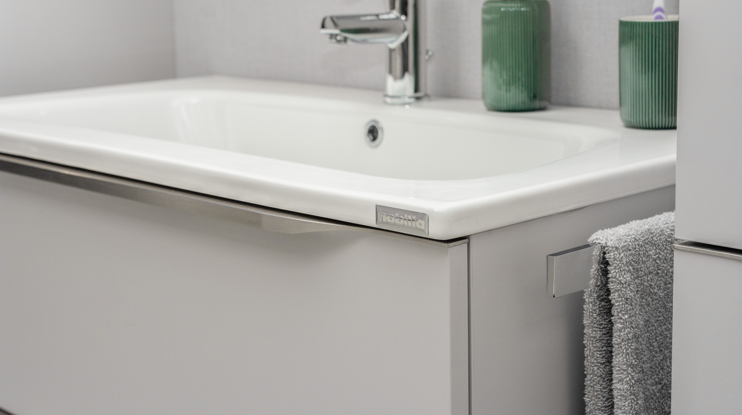 Badmöbel-Set grau - 4 Teile - Waschtisch 90 cm - LISANDRO