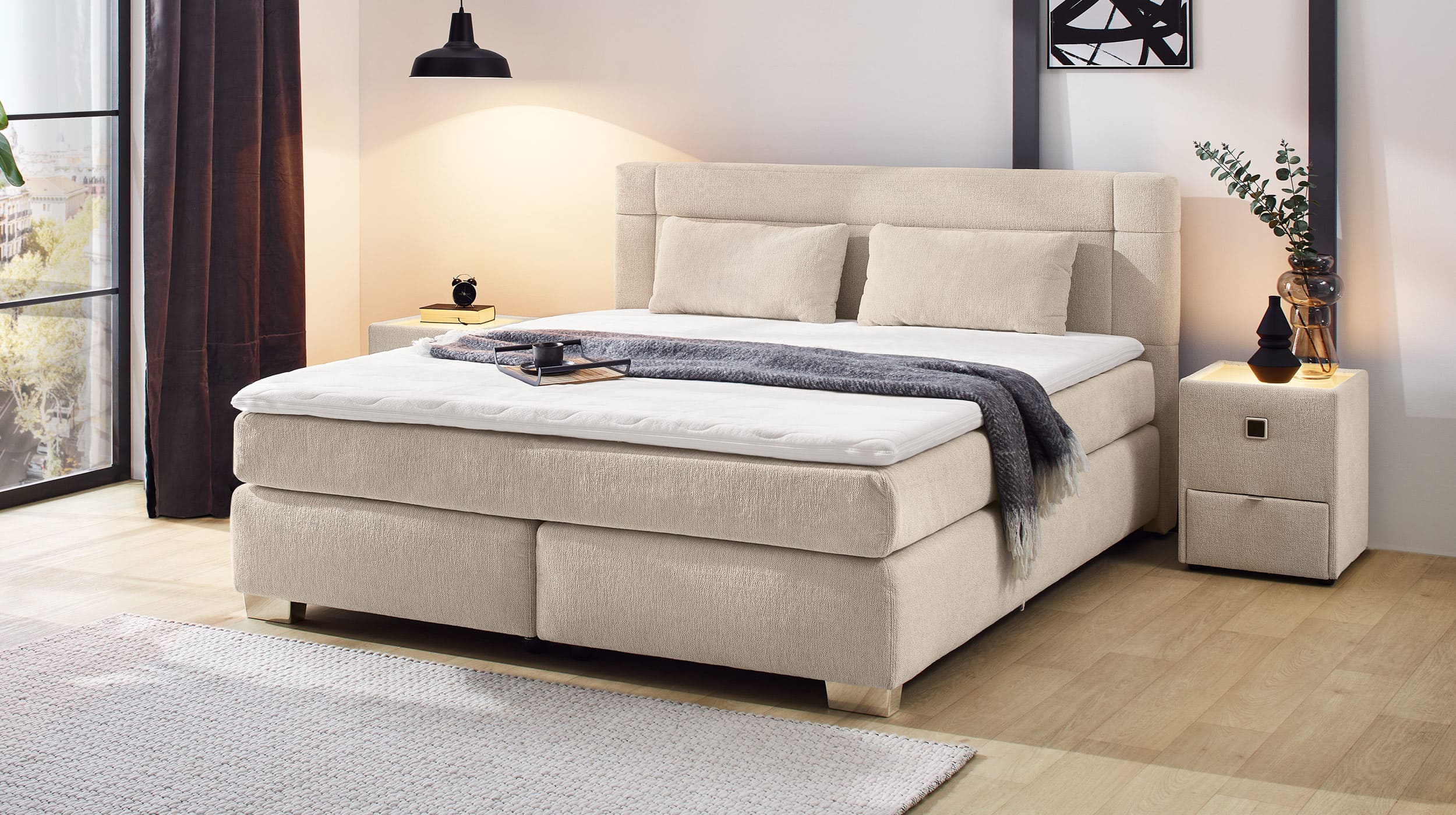 Boxspringbett 180 x 200 cm beige H3/H4 - ROMANA-MIX