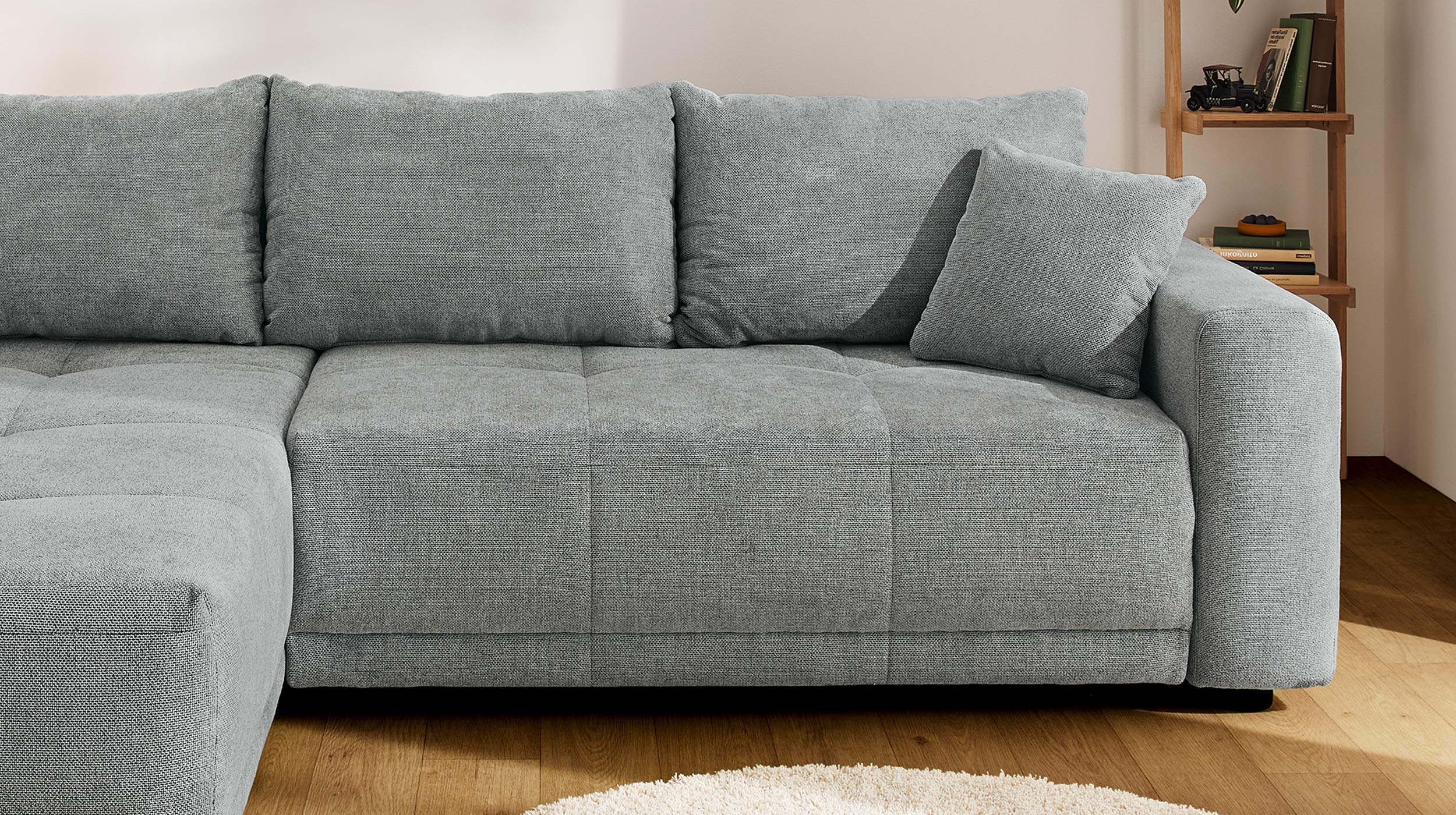 Ecksofa grau Schlaffunktion Bettkasten 248 x 171 cm - BRAVINO