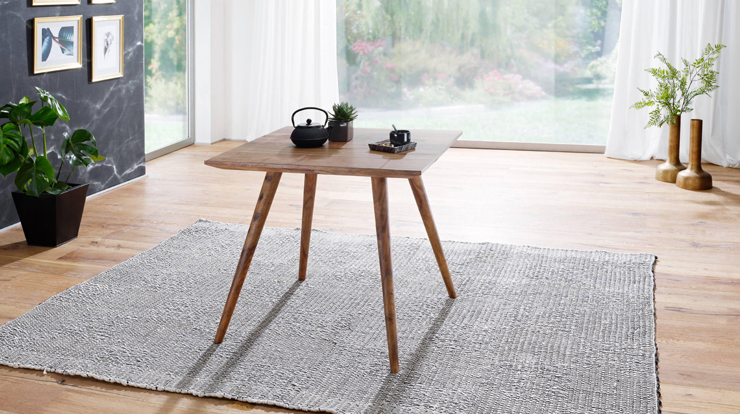 Esstisch Sheesham Massivholz 80 x 80 cm - Quadratisch & Gebeizt - RAINE