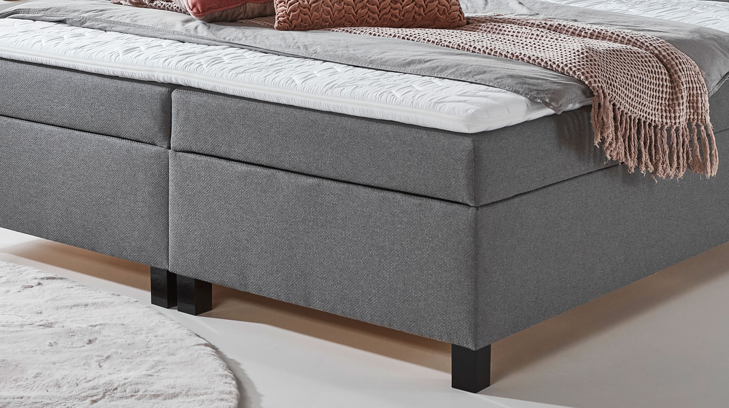 Boxbett 180 x 200 cm grau mit Bettkasten - CRESCO 