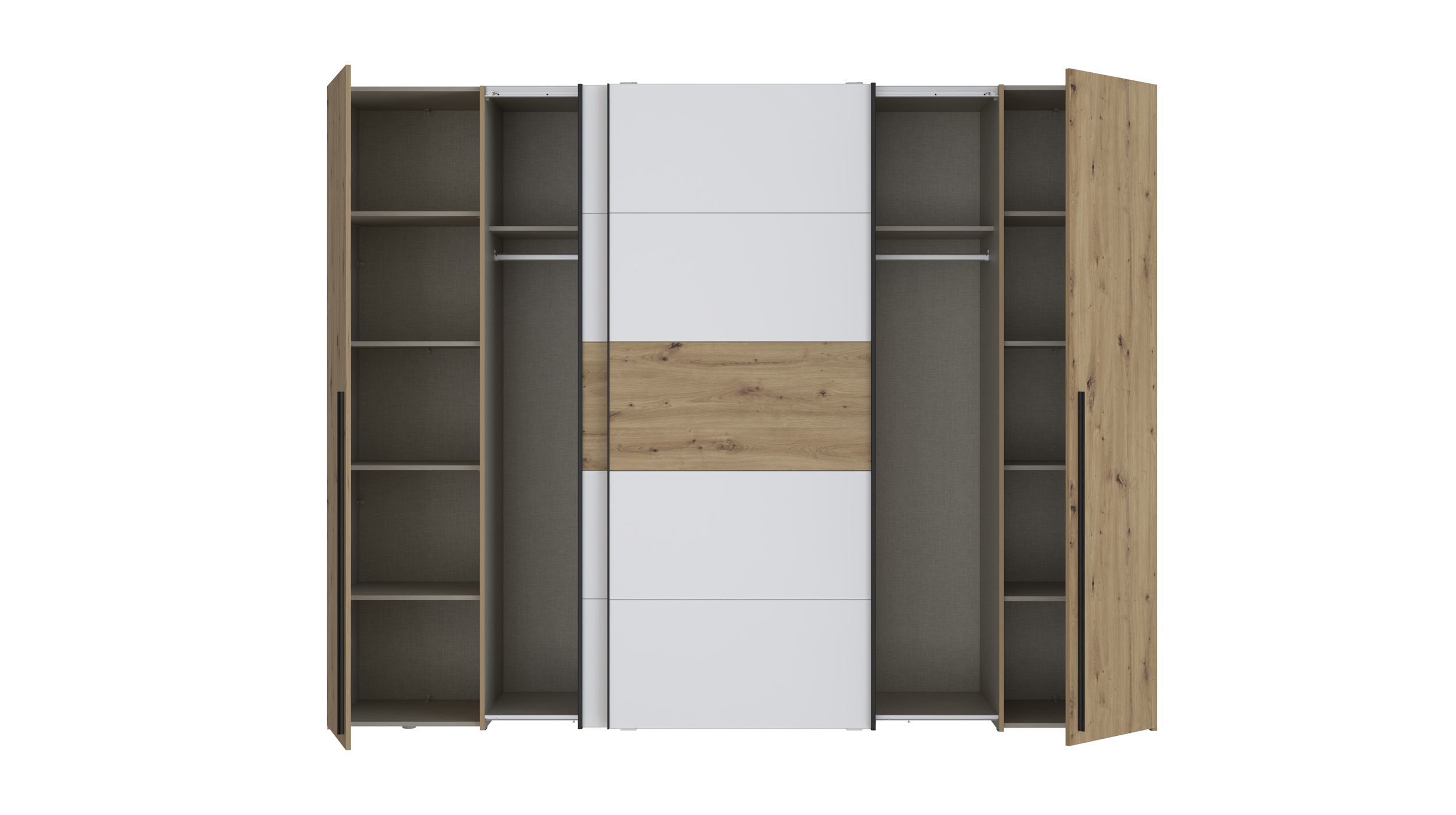 Kleiderschrank Artisan Eiche - weiß - 270 cm - Schwebetüren - NARAGO