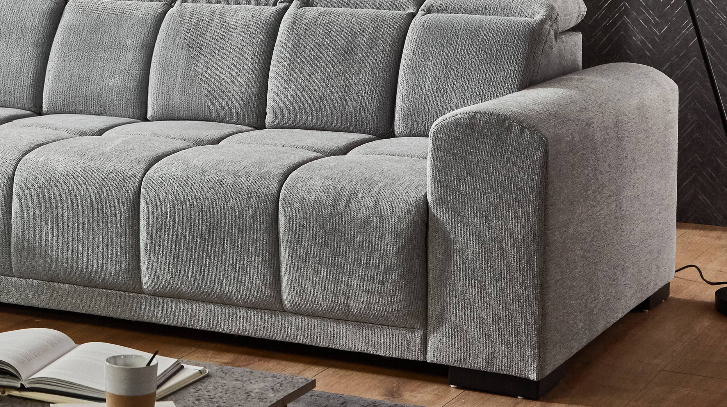 Ecksofa grau elektrisch ausfahrbar 301 cm - MASTER