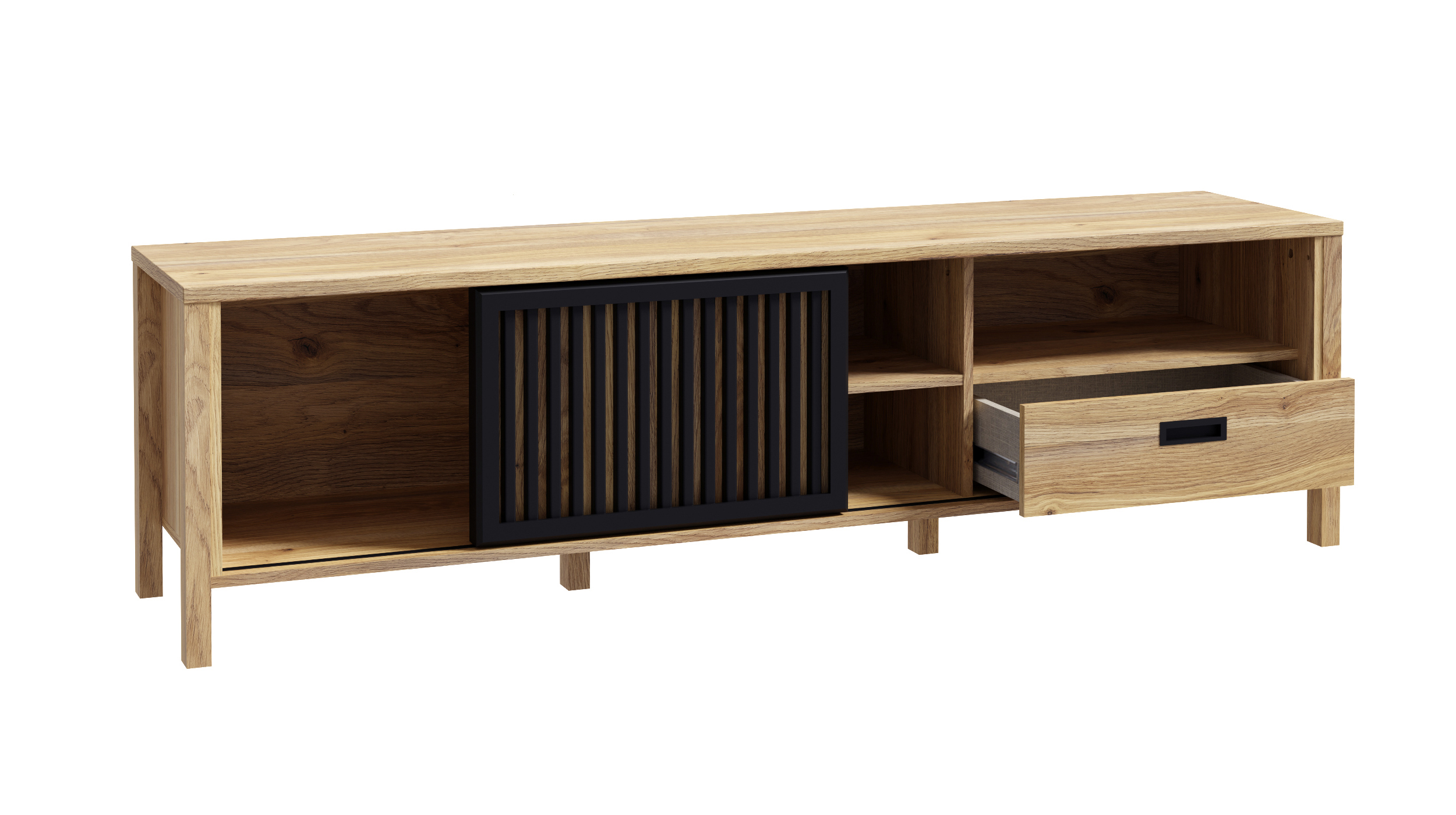 TV-Lowboard - Schiebetür - Mauvella Eiche - schwarz - 175 cm - JYTANA