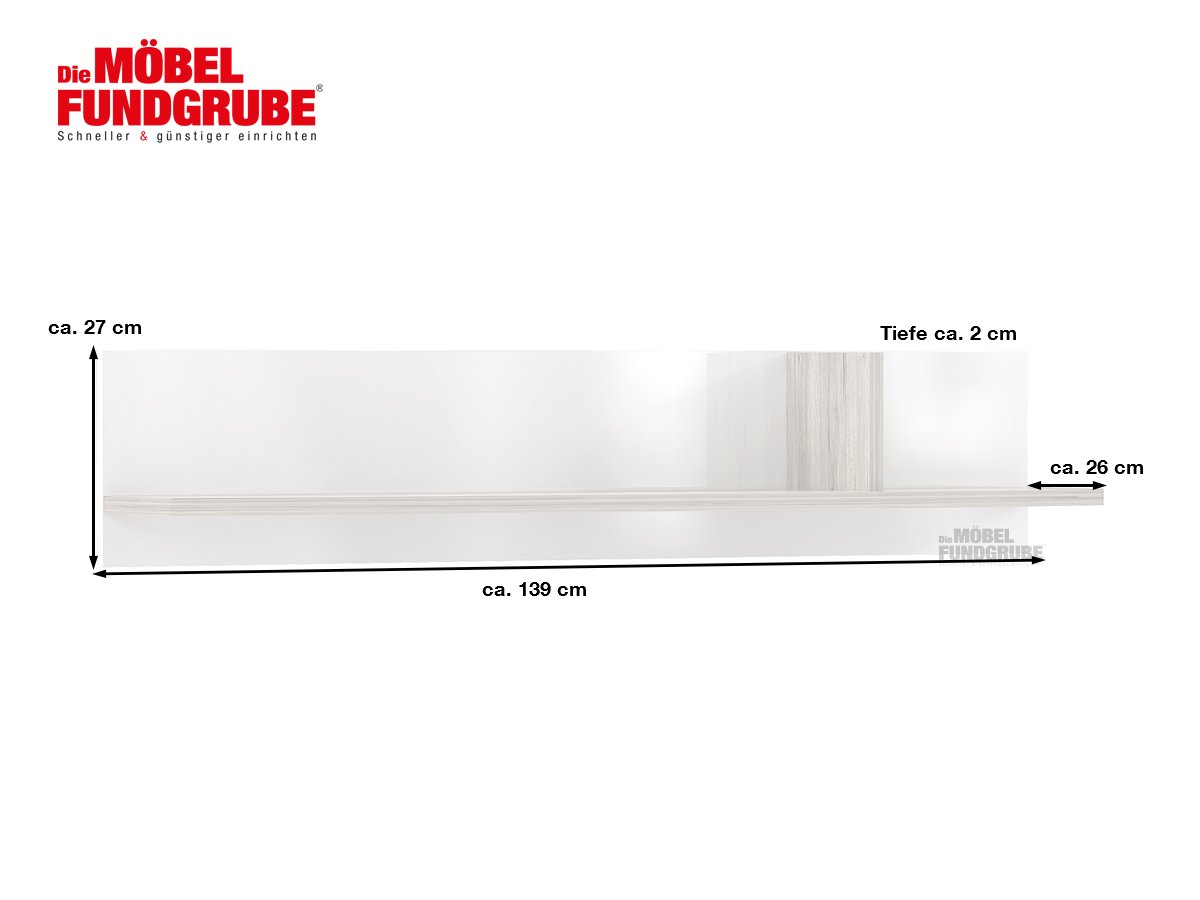 Wandboard Sandeiche - weiß 139 cm - RONDINO