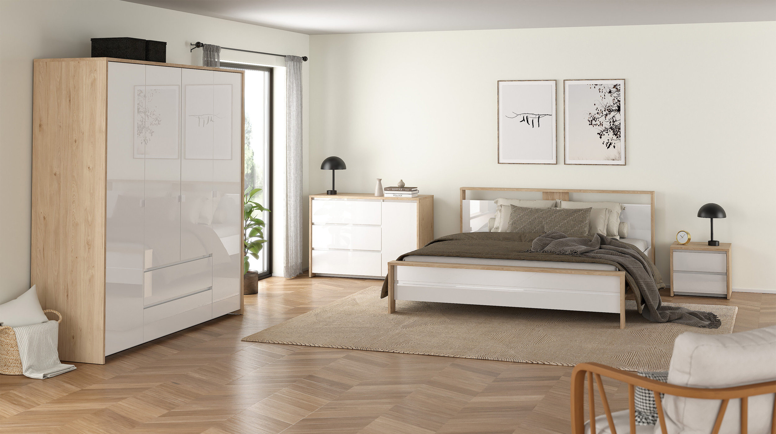 Futonbett 180 x 200 cm weiß hochglanz Jackson Hickory - NEXT