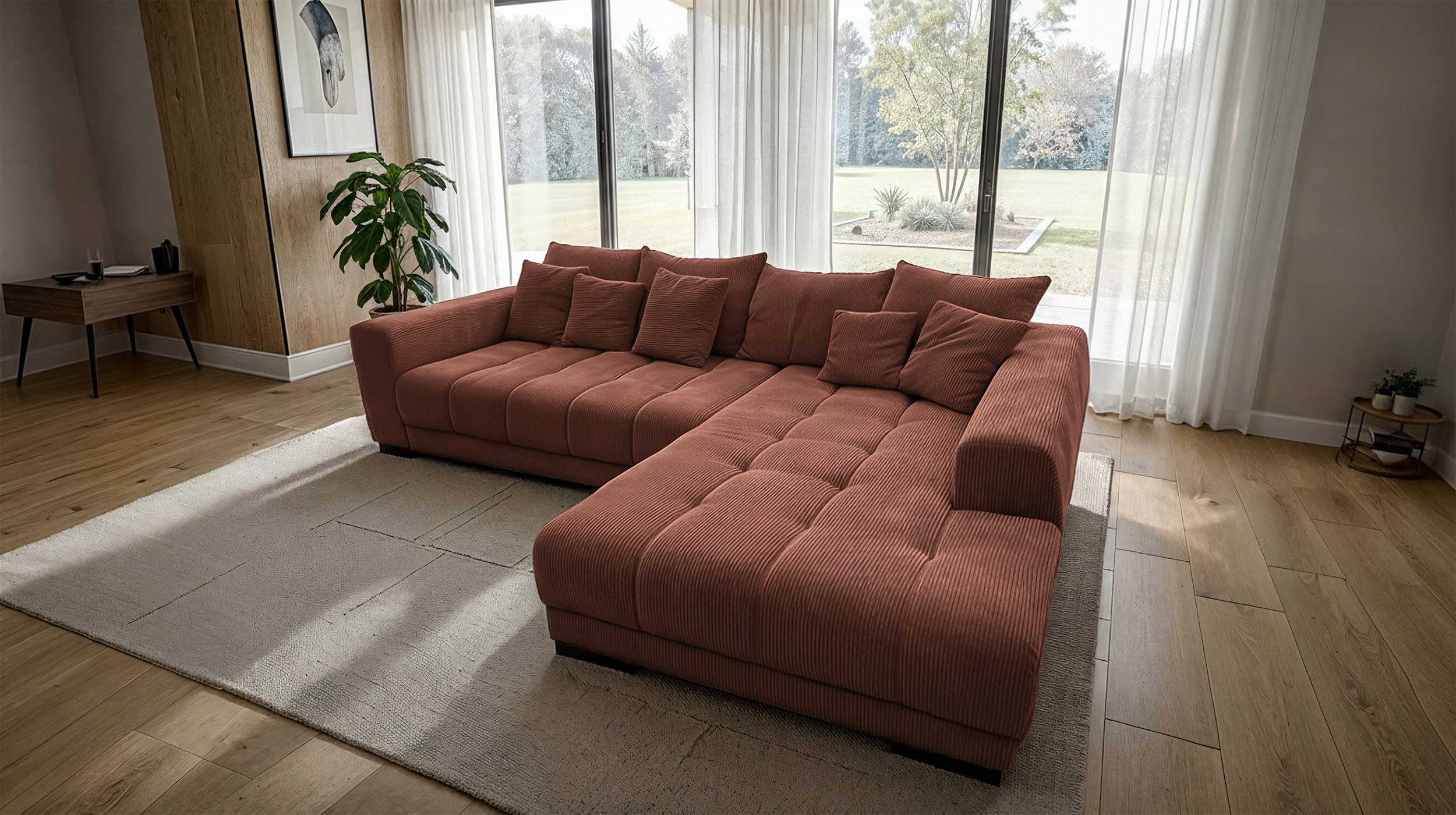 Ecksofa Cord rost elektrisch ausfahrbar 300 cm - OT rechts - ARTEMIS