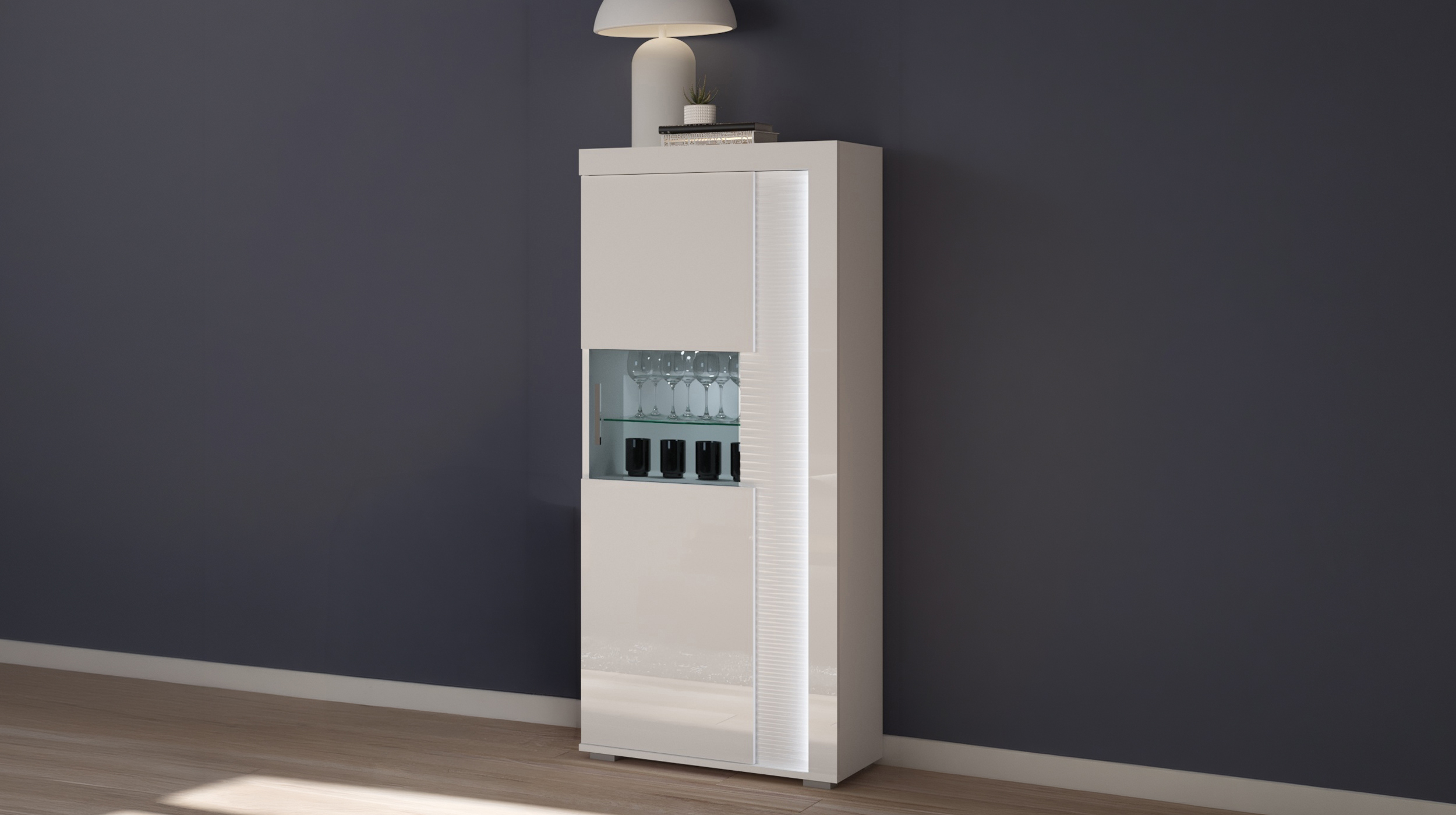 Vitrine mit Glastür weiß hochglanz 60 x 148 cm - SKYLIGHT